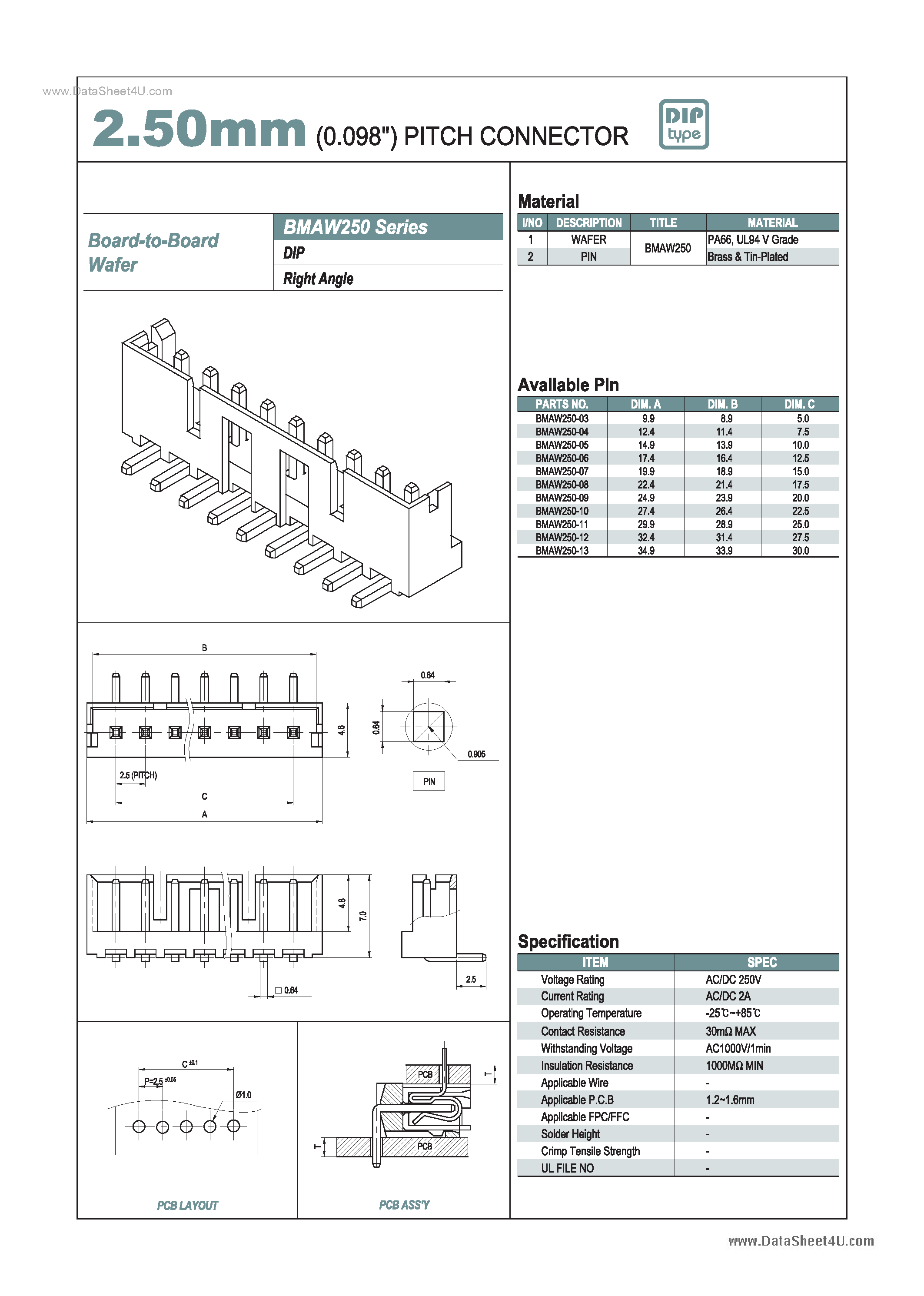 Datasheet BMAW250 - 2.50mm PITCH CONNECTOR page 1