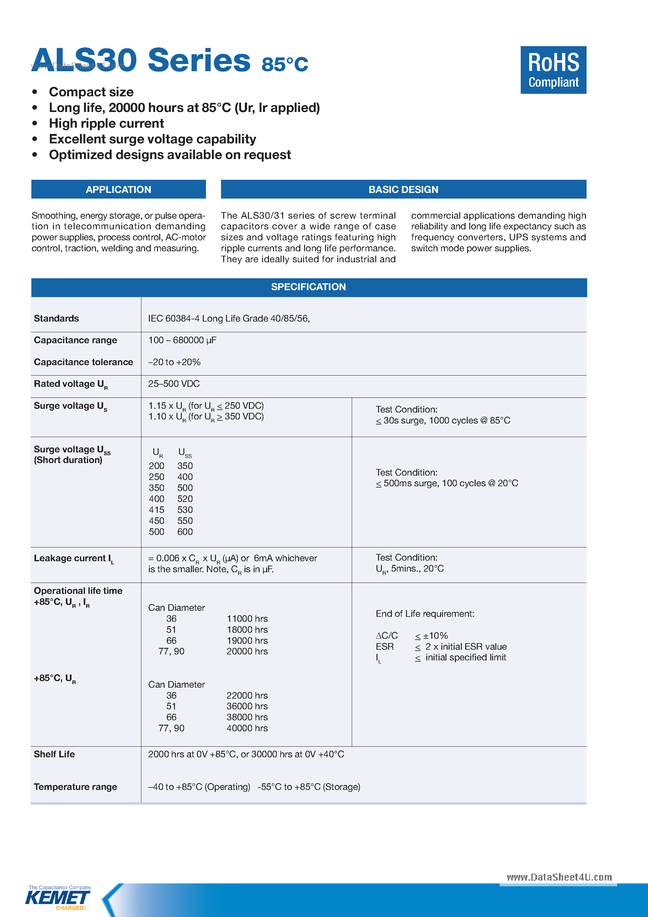 Datasheet ALS30Axxxxxxxx page 1 Datasheet ALS30Axxxxxxxx - Aluminum Electroytic Capacitors page 1