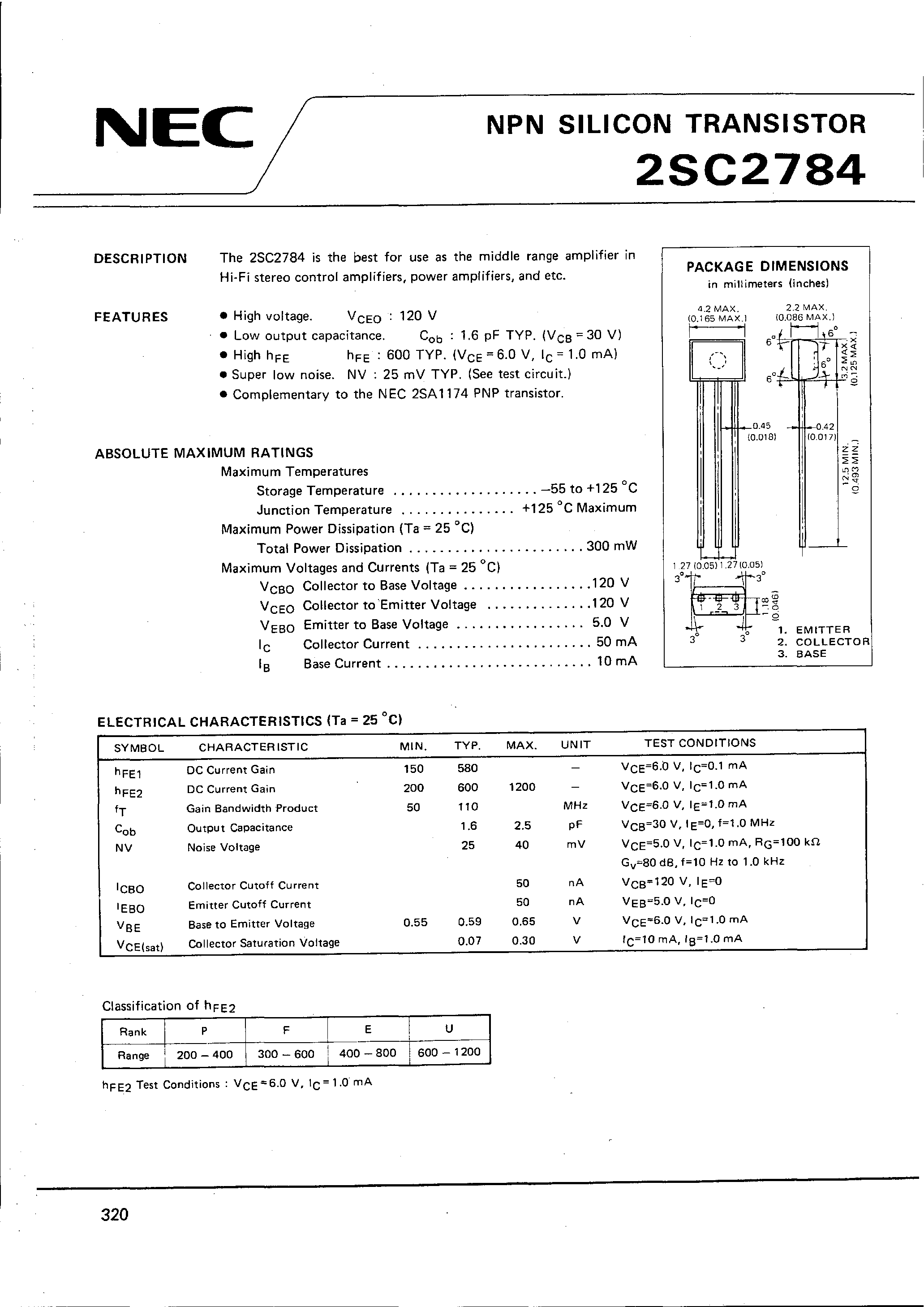 Datasheet 2SC2784 - NPN SILICON TRANSISTOR page 1