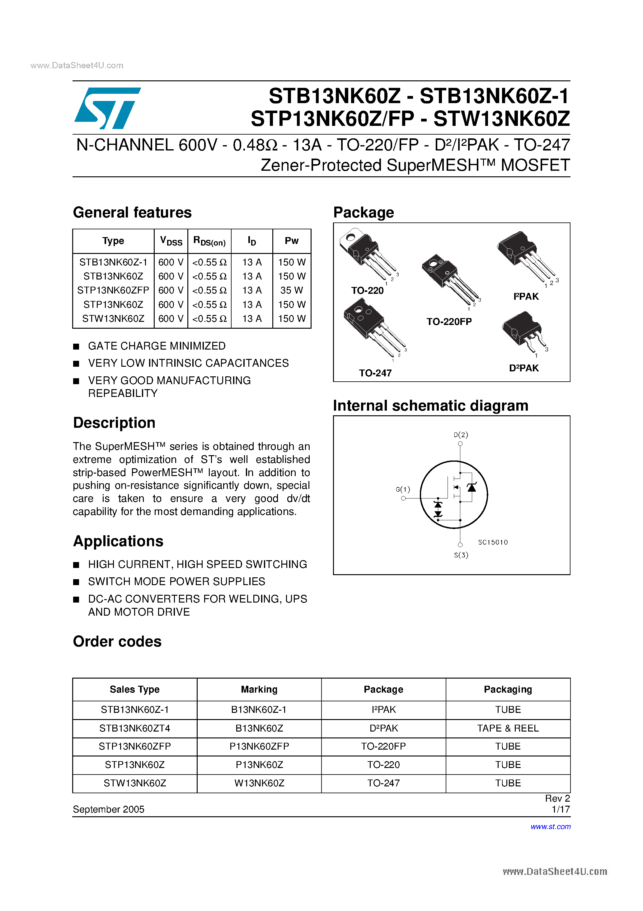 Даташит на микросхему P13NK60ZFP страница 1 Даташит P13NK60ZFP - Search -----> STP13NK60ZFP страница 1
