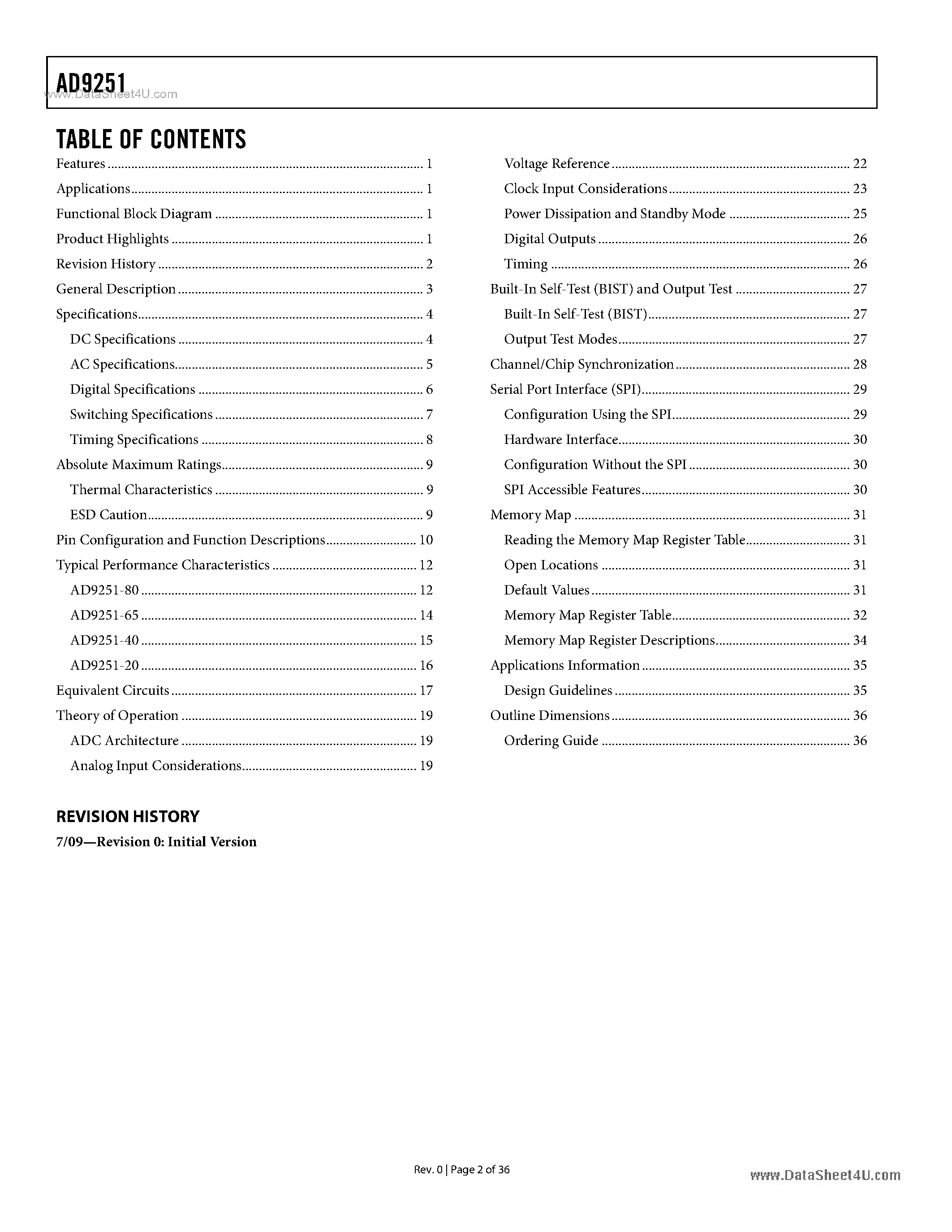 Datasheet AD9251 - 1.8 V Dual Analog-to-Digital Converter page 2