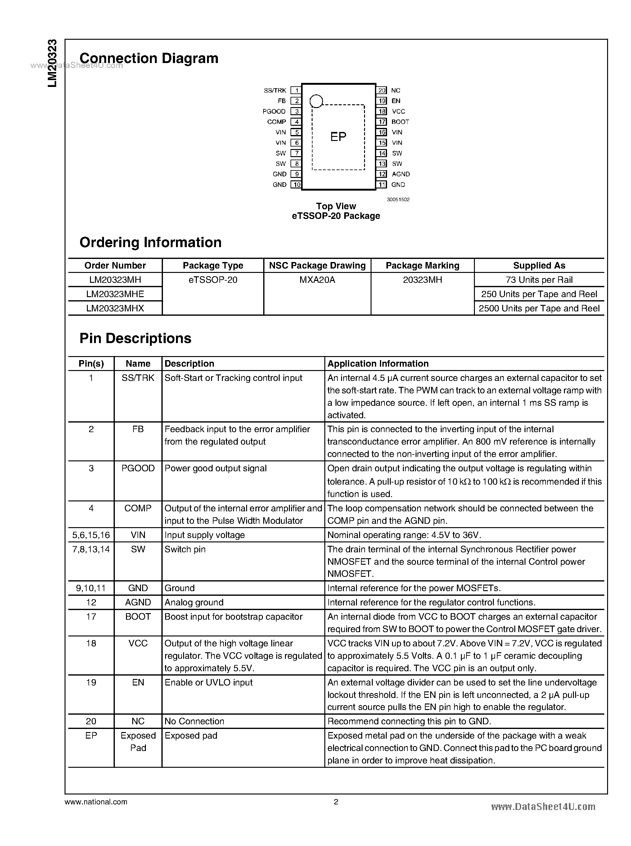 Даташит LM20323 - 500 kHz Synchronous Buck Regulator страница 2
