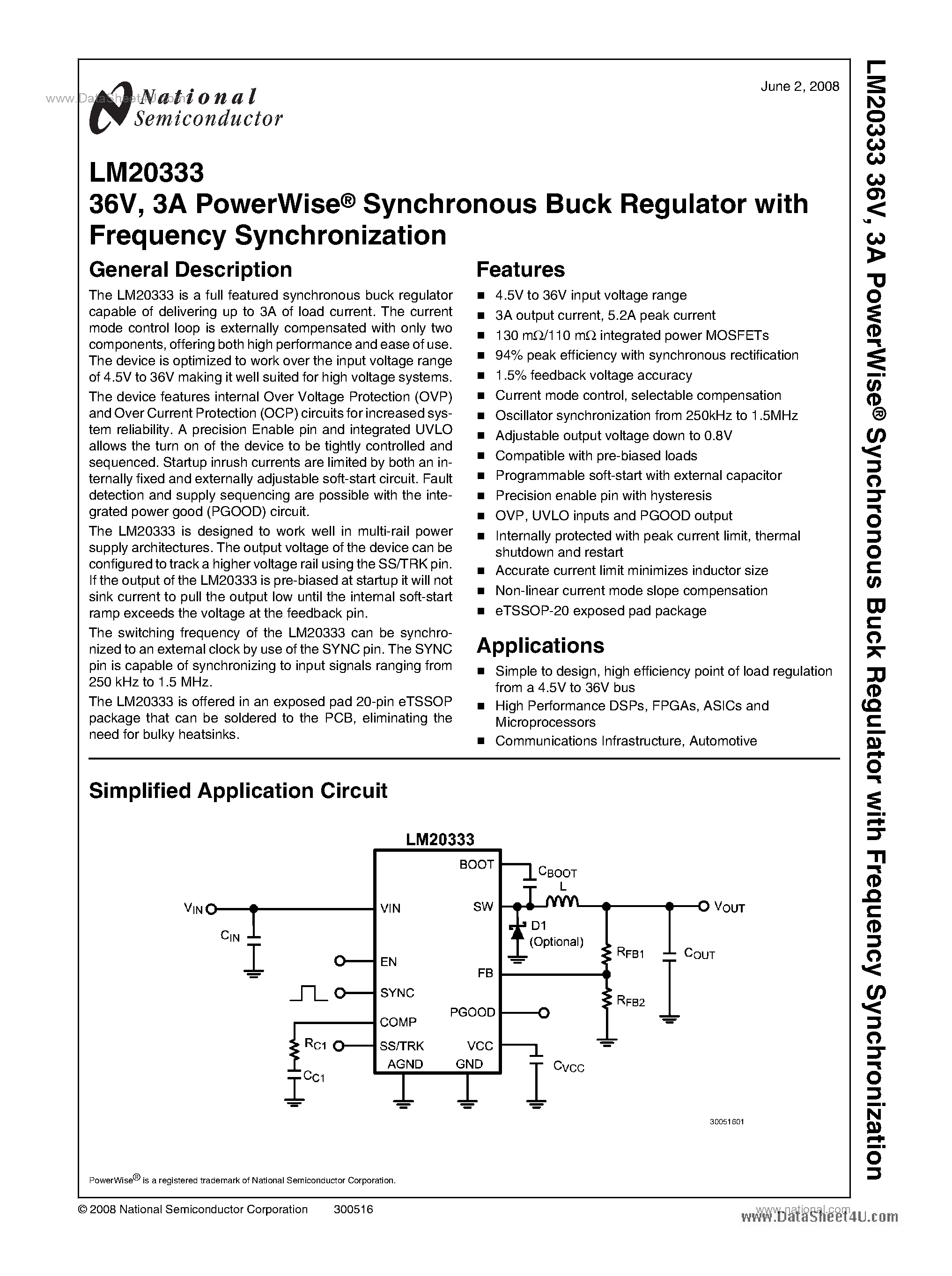 Даташит LM20333 - Synchronous Buck Regulator страница 1