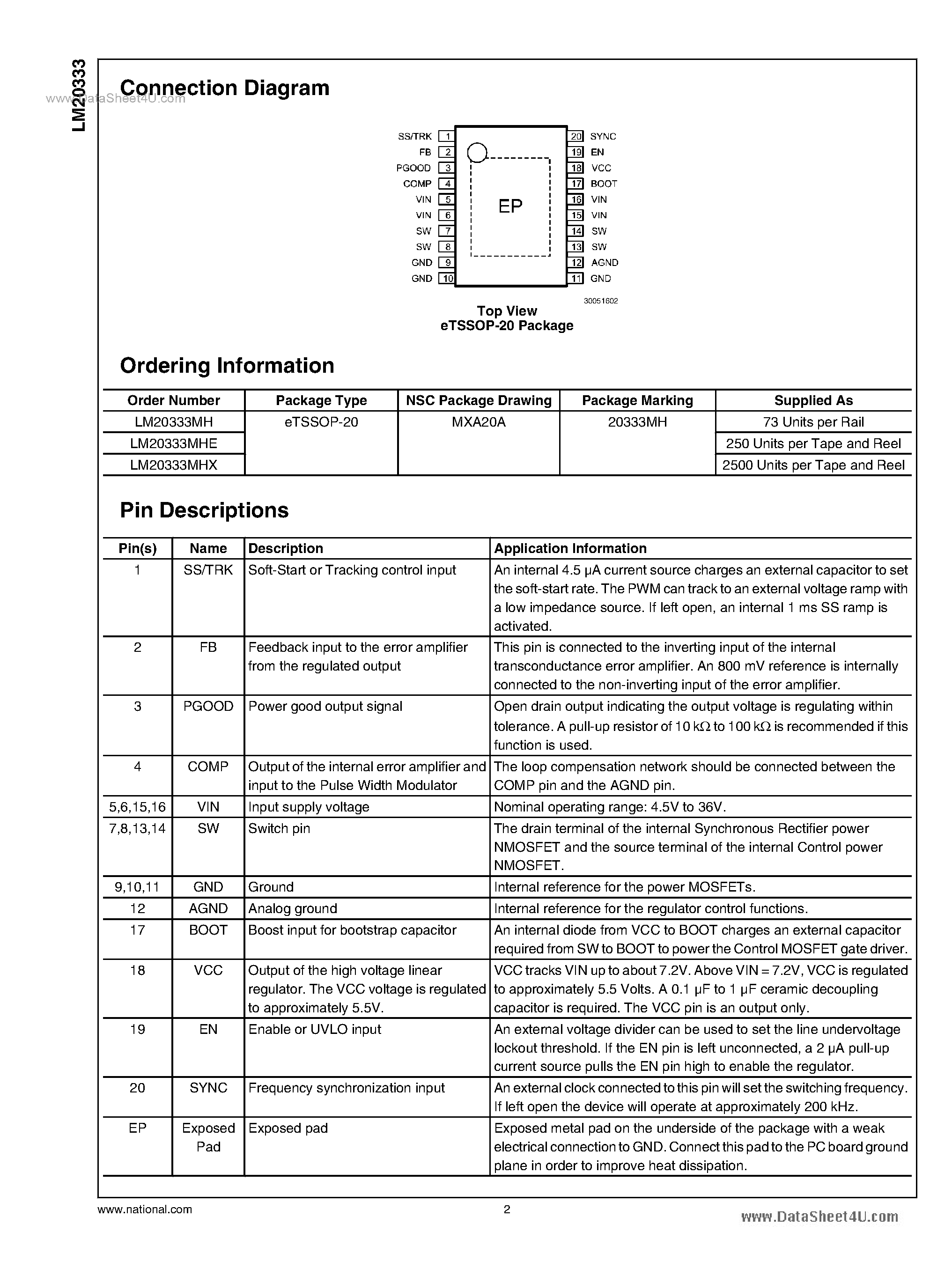Даташит LM20333 - Synchronous Buck Regulator страница 2
