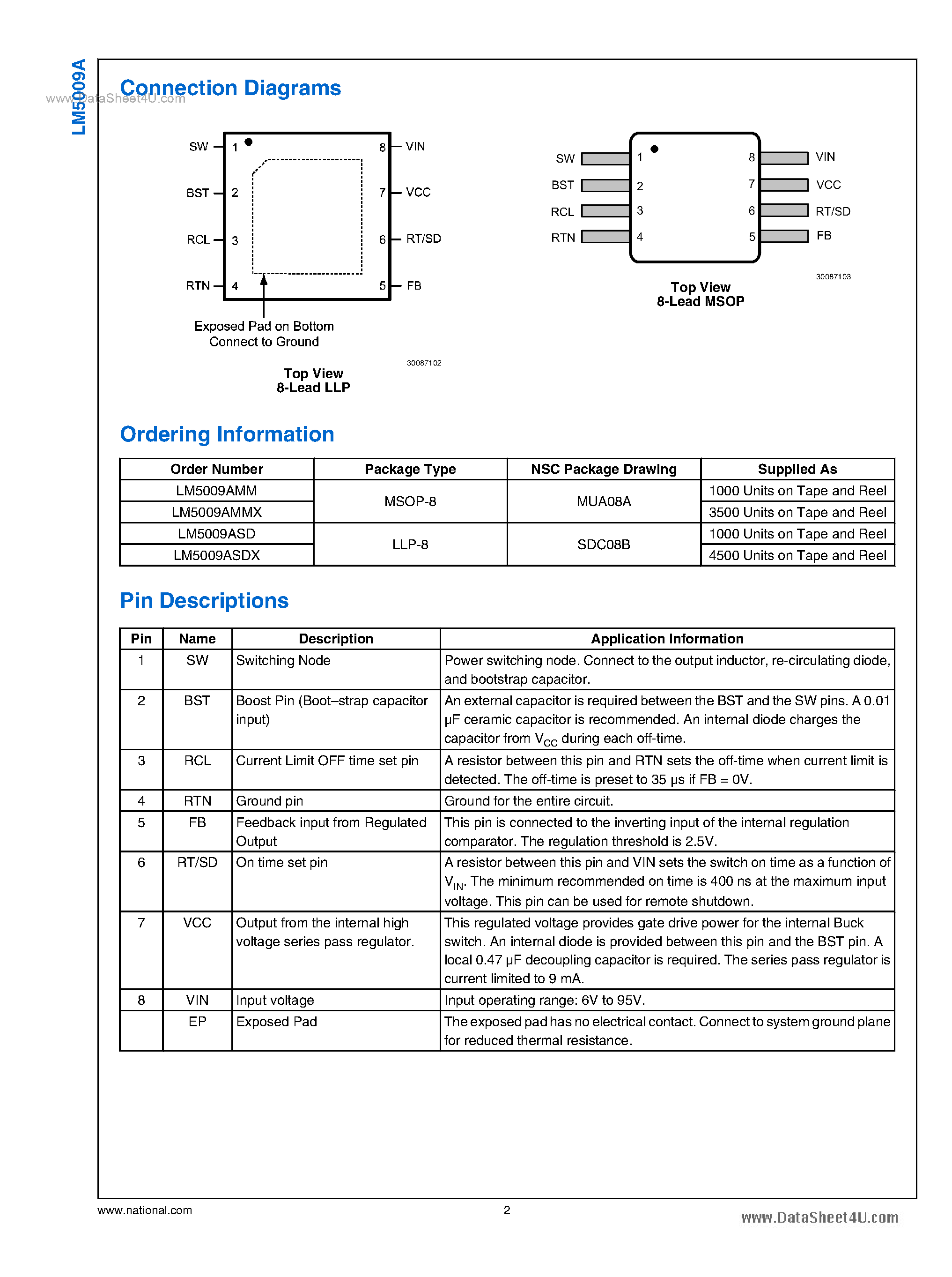 Даташит LM5009A - 150 mA Constant On-Time Buck Switching Regulator страница 2