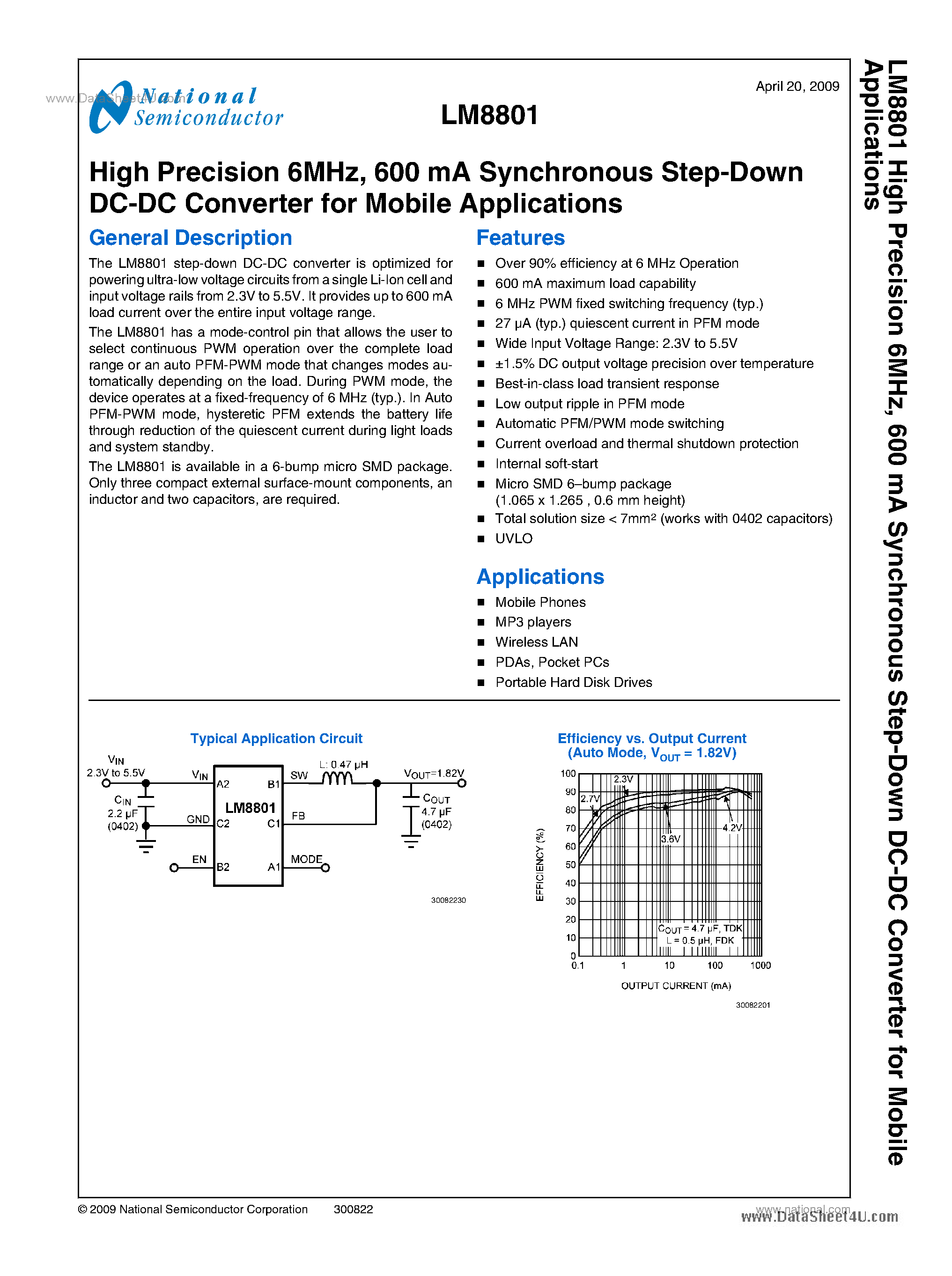Datasheet LM8801 - 600 mA Synchronous Step-Down DC-DC Converter page 1