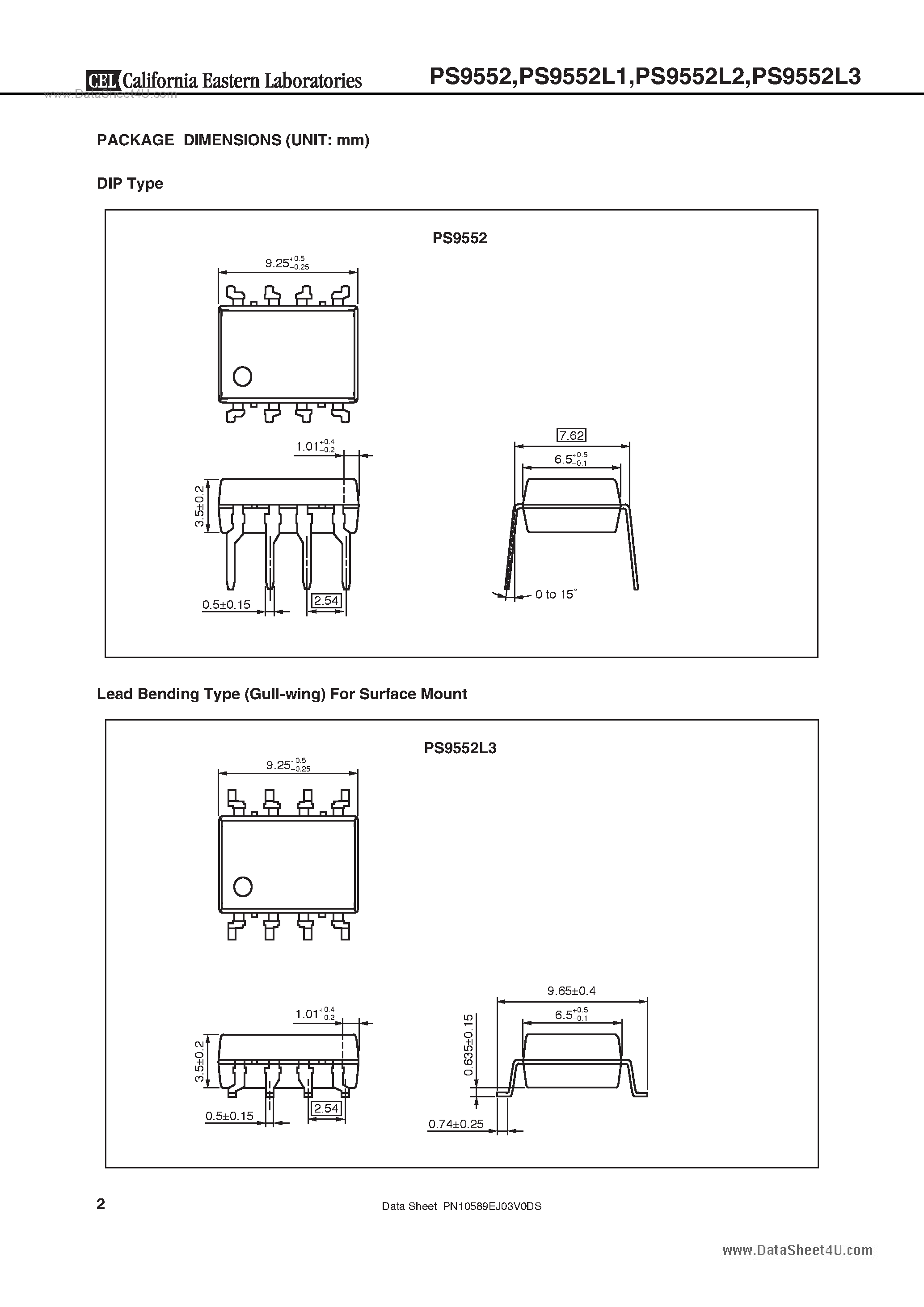 Даташит PS9552 - HIGH CMR IGBT GATE DRIVE PHOTOCOUPLER 8-PIN DIP PHOTOCOUPLER страница 2