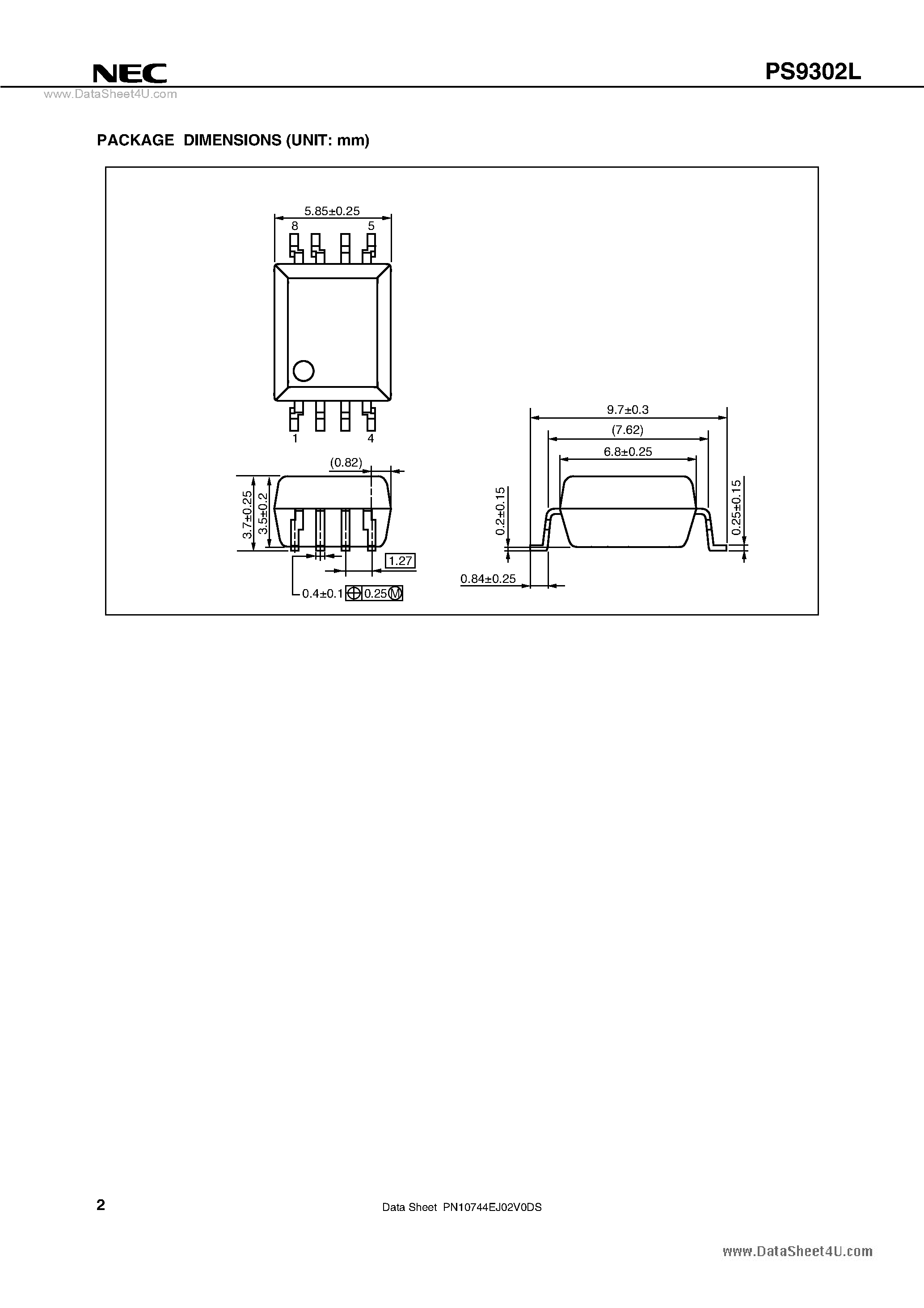 Даташит PS9302L - HIGH CMR IGBT GATE DRIVE 8-PIN SDIP PHOTOCOUPLER страница 2