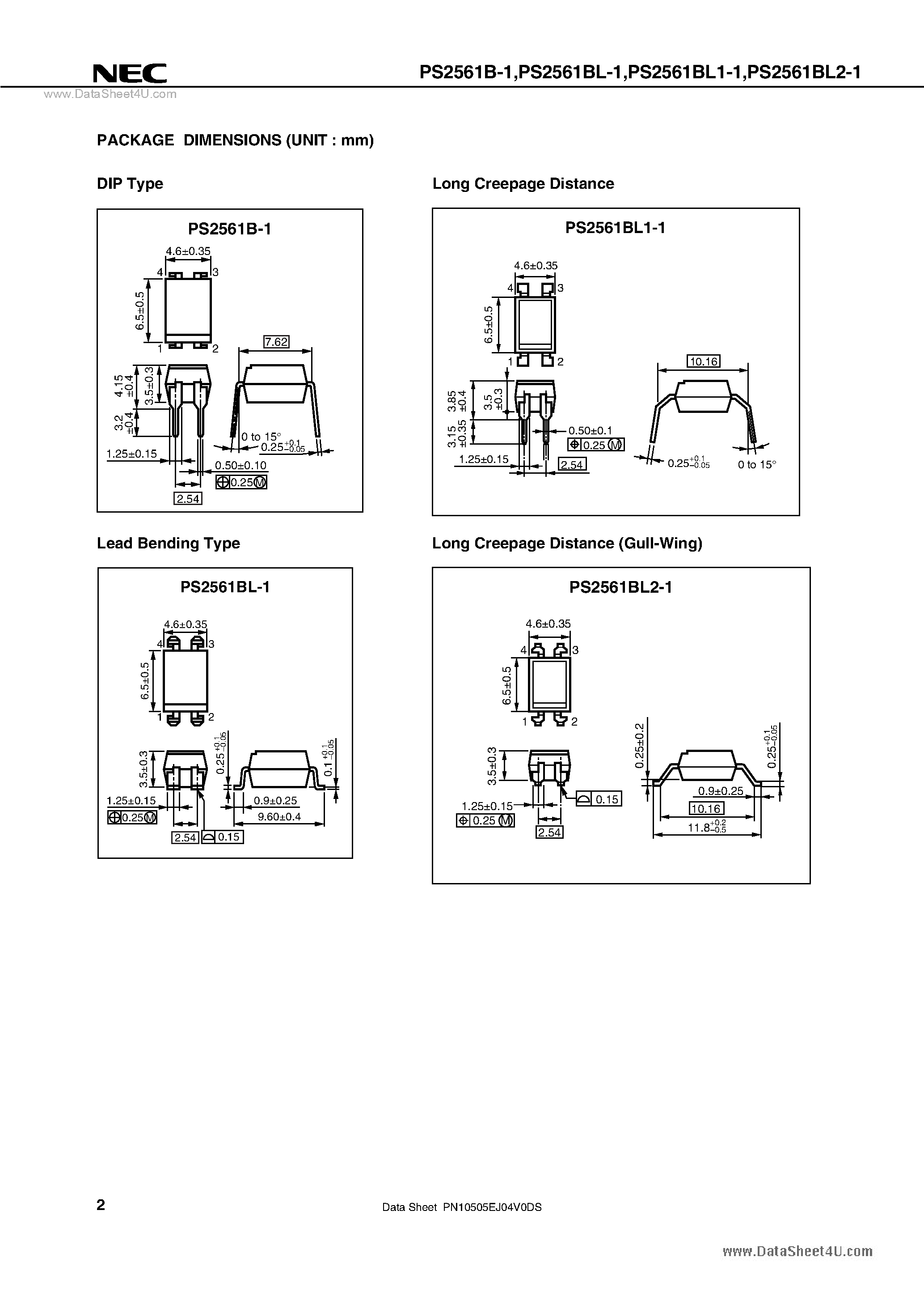 Datasheet PS2561B-1 - DIP PHOTOCOUPLER page 2