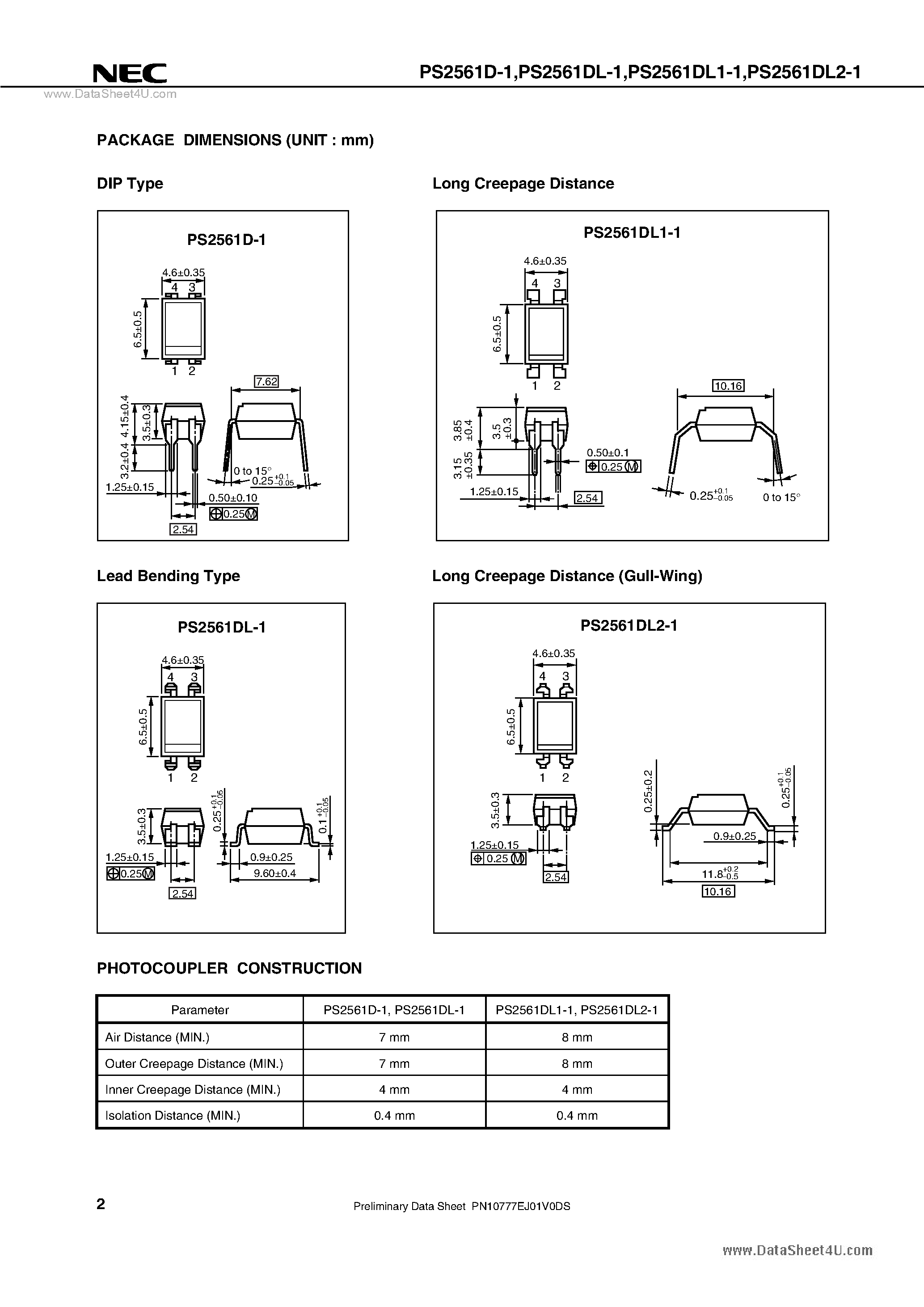 Datasheet PS2561D-1 - DIP PHOTOCOUPLER page 2