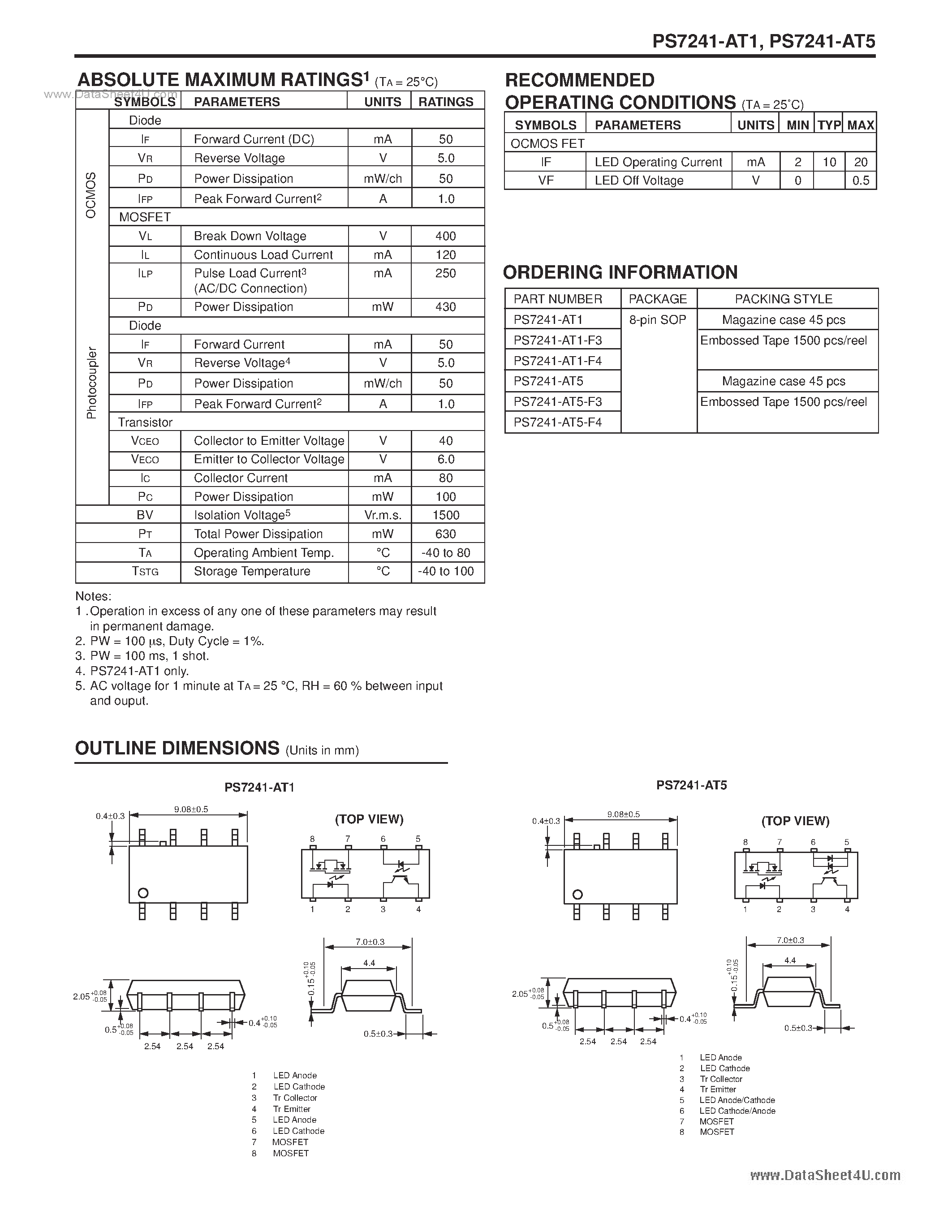 Datasheet PS7241-AT1 - 8-PIN SOP SOLID STATE RELAY page 2