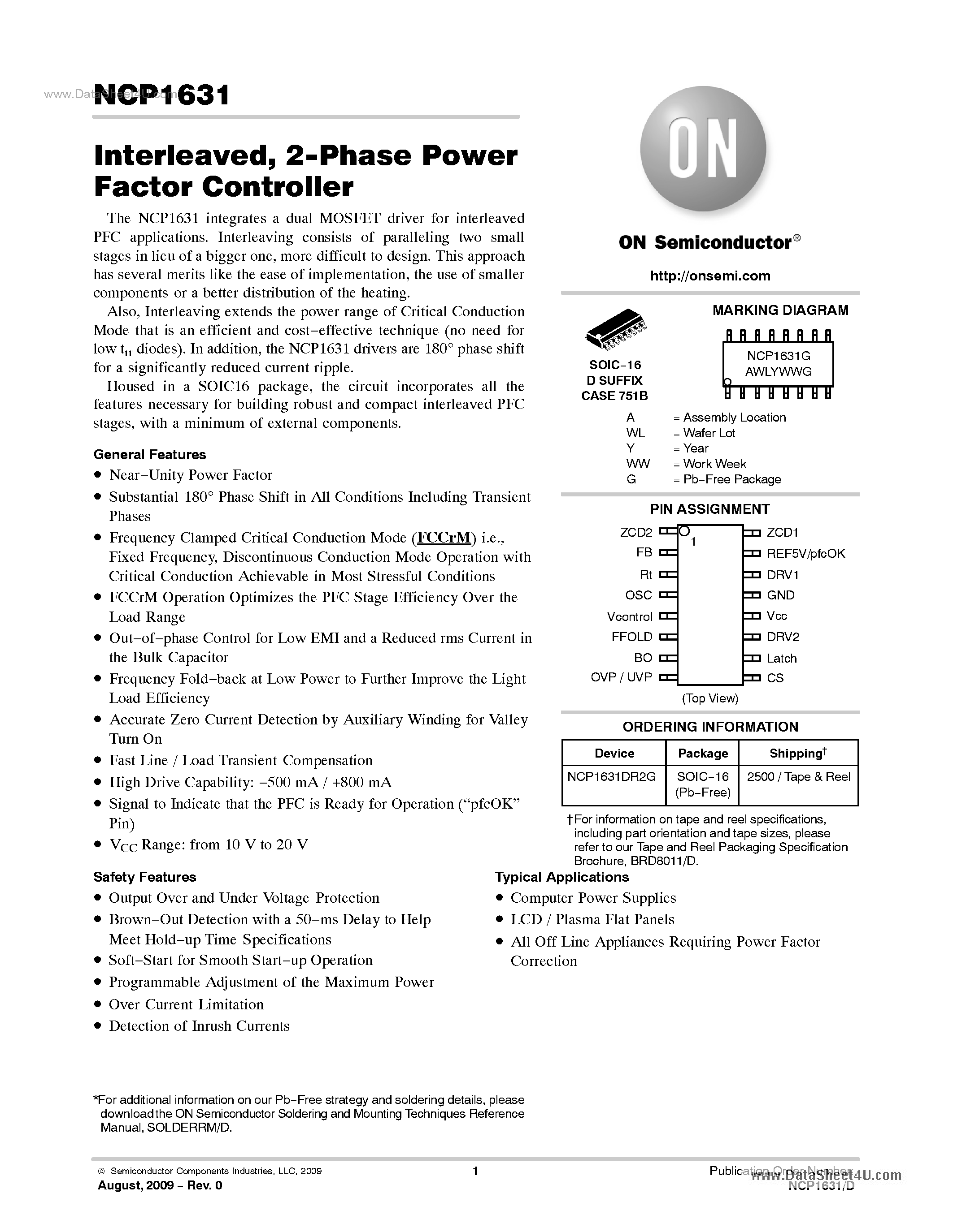 Datasheet NCP1631 - 2-Phase Power Factor Controller page 1