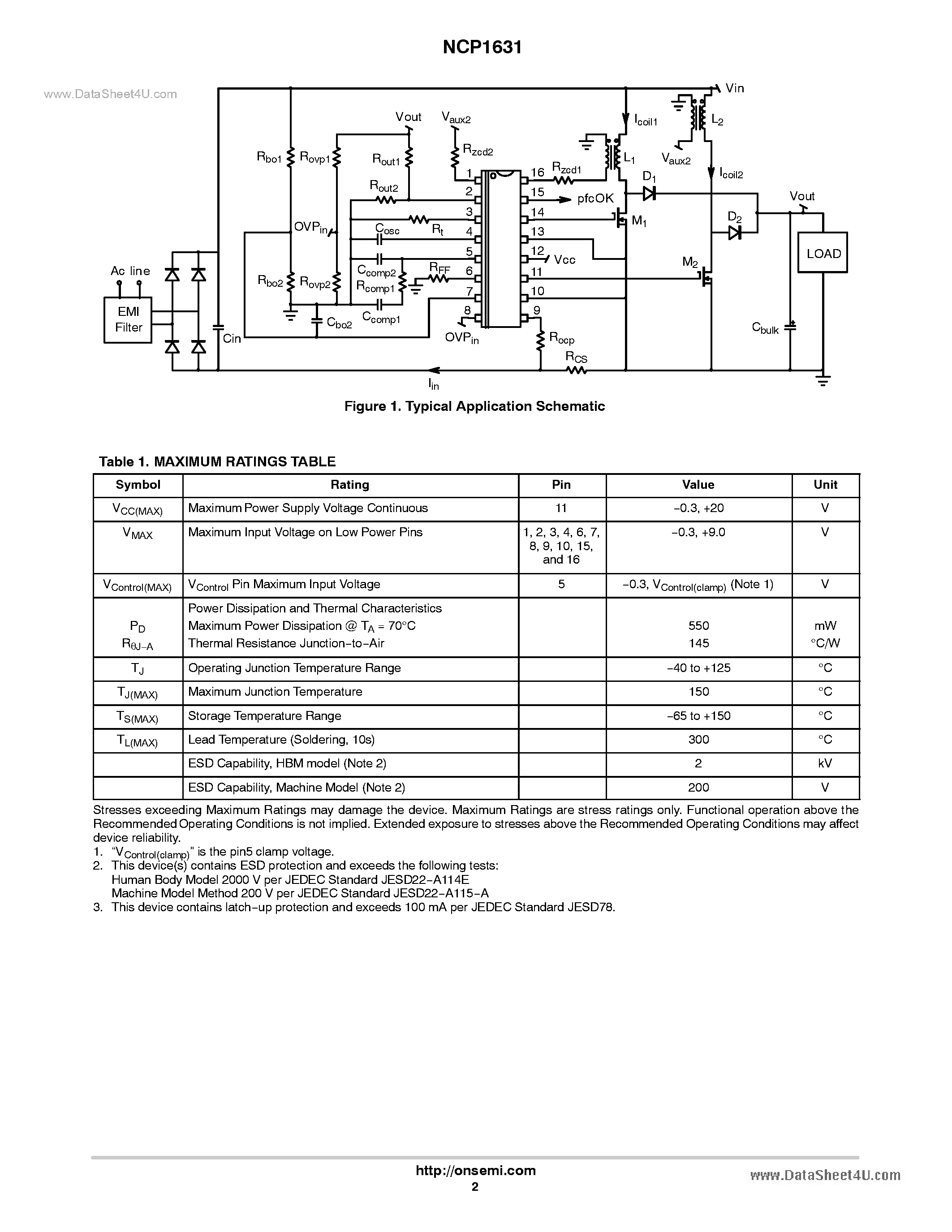 Datasheet NCP1631 - 2-Phase Power Factor Controller page 2