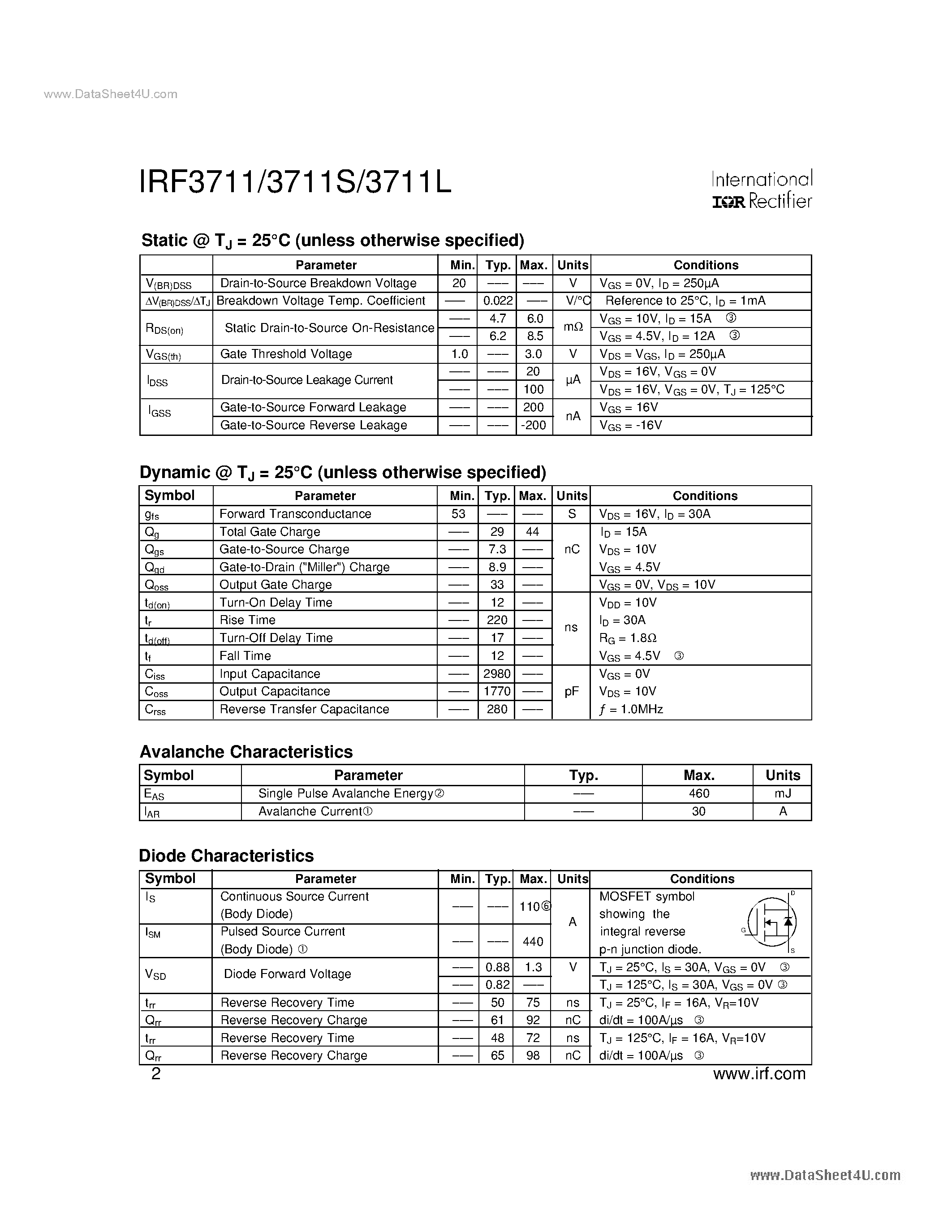 Datasheet F3711S - Search -----> IRF3711S page 2