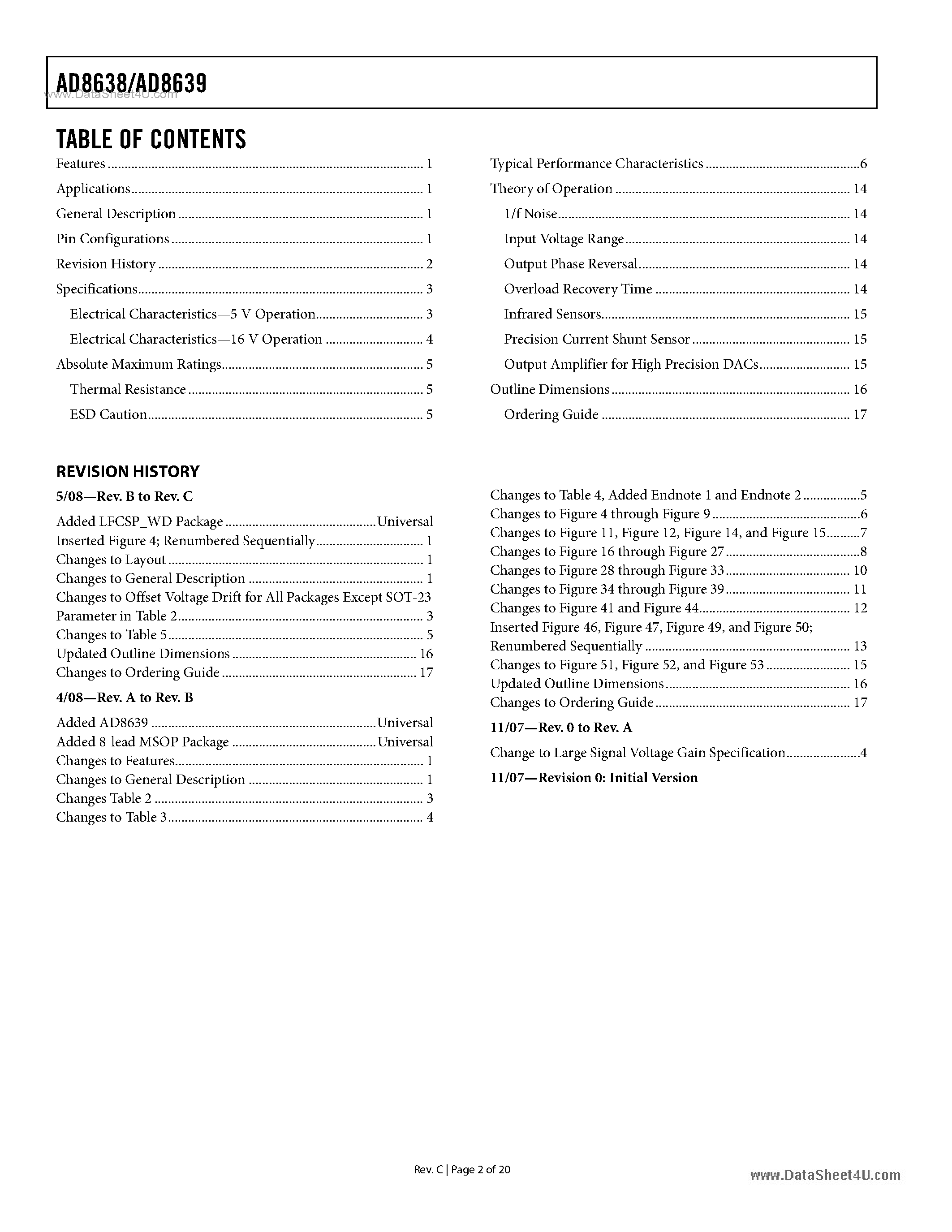Даташит на микросхему AD8639 страница 2 Даташит AD8639 - Rail-to-Rail Output Operational Amplifiers страница 2