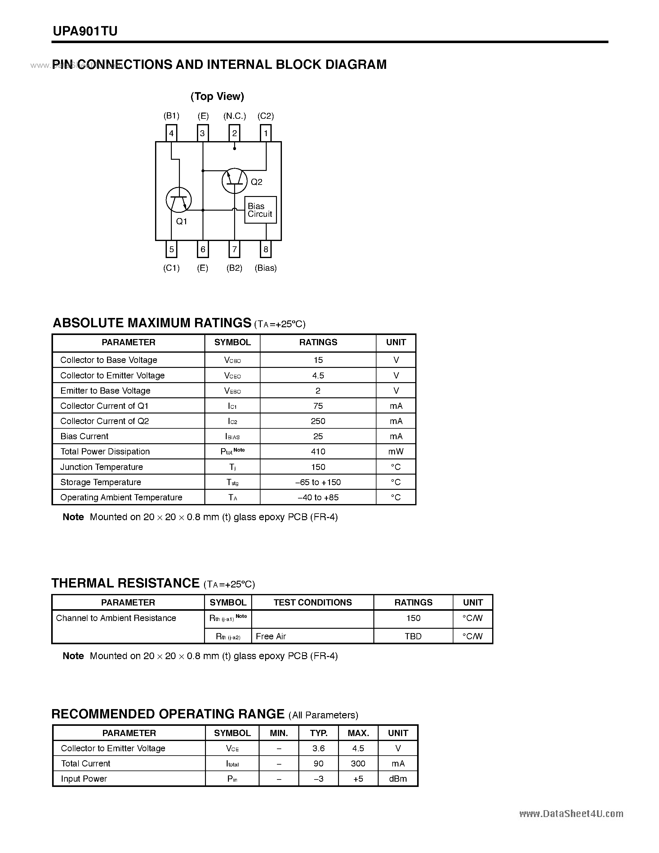 Даташит UPA901TU - NPN SiGe RF IC IN A 8-PIN LEAD-LESS MINIMOLD страница 2