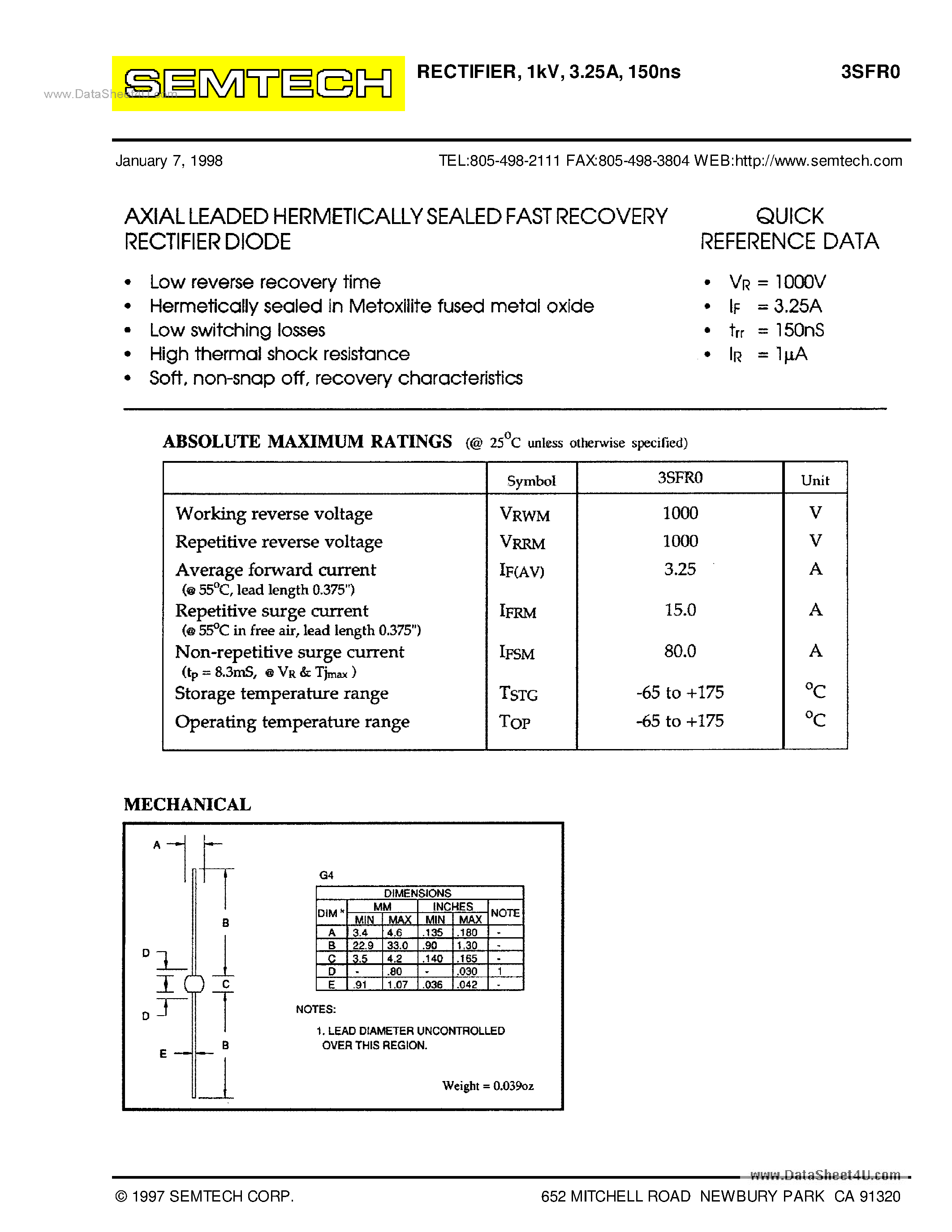 Datasheet 3SFR0 - RECTIFIER page 1