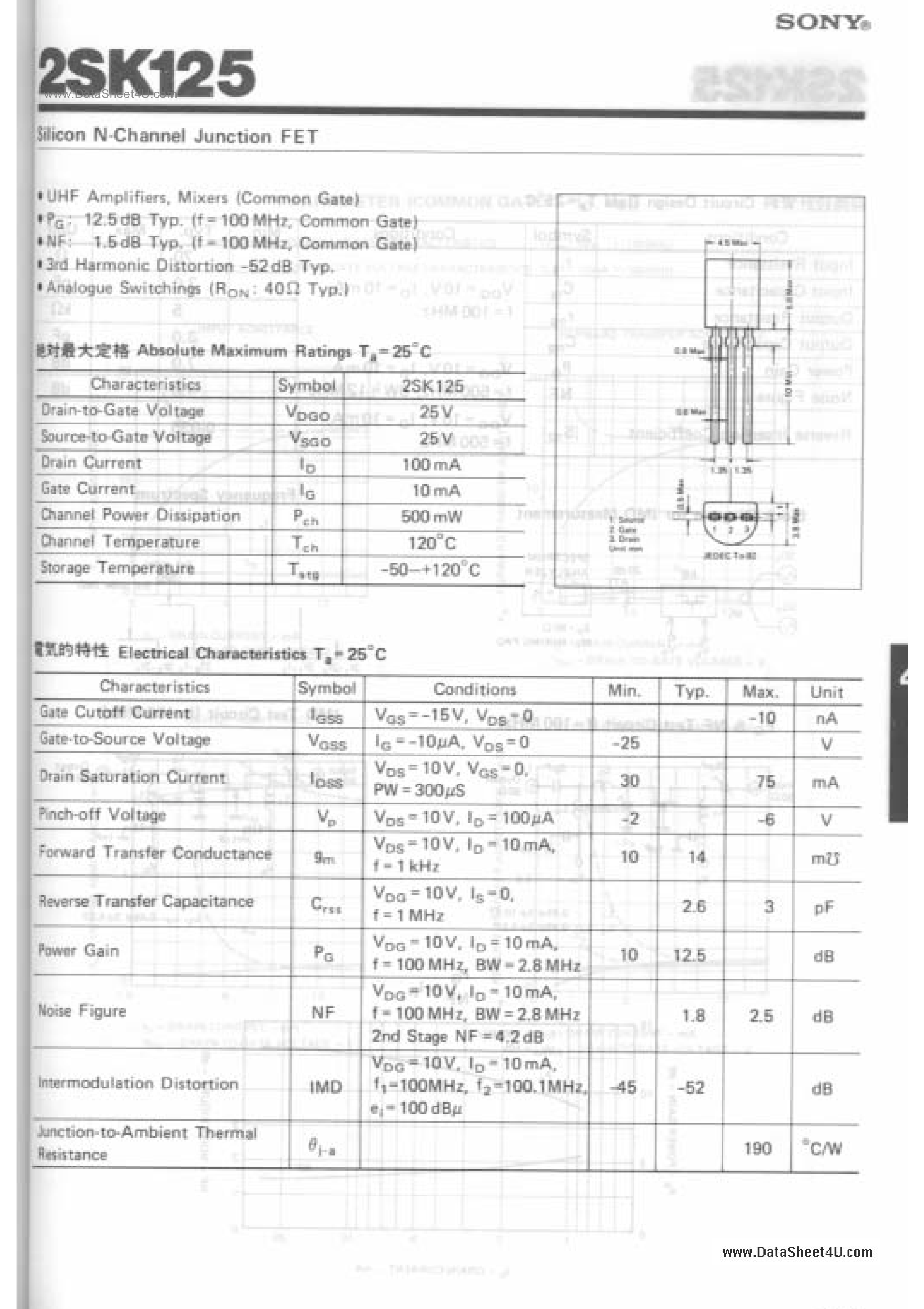 Даташит 2SK125 - Silicon N-Channel Junction FET страница 1
