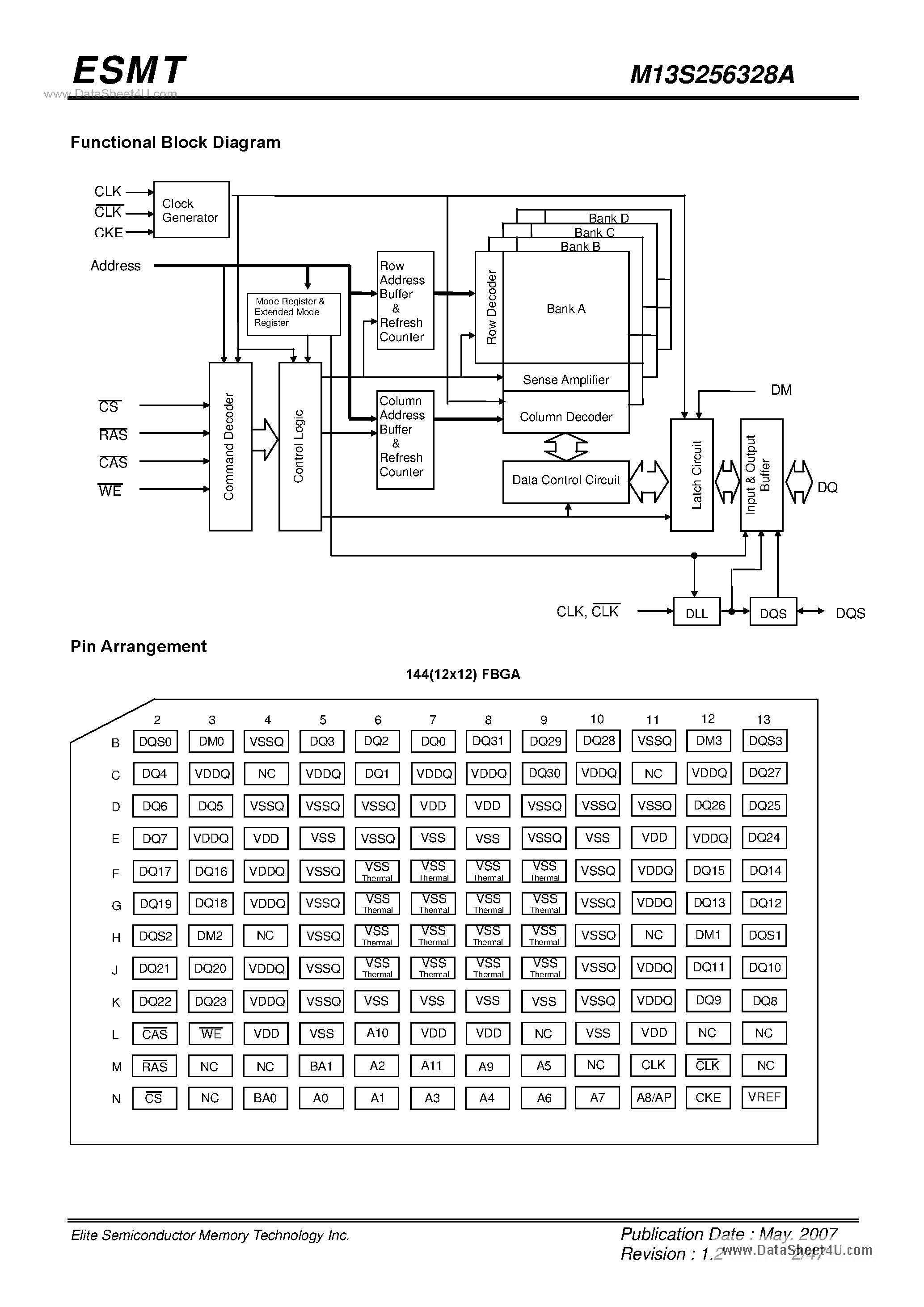 Datasheet M13S256328A - 2M x 32 Bit x 4 Banks Double Data Rate SDRAM page 2