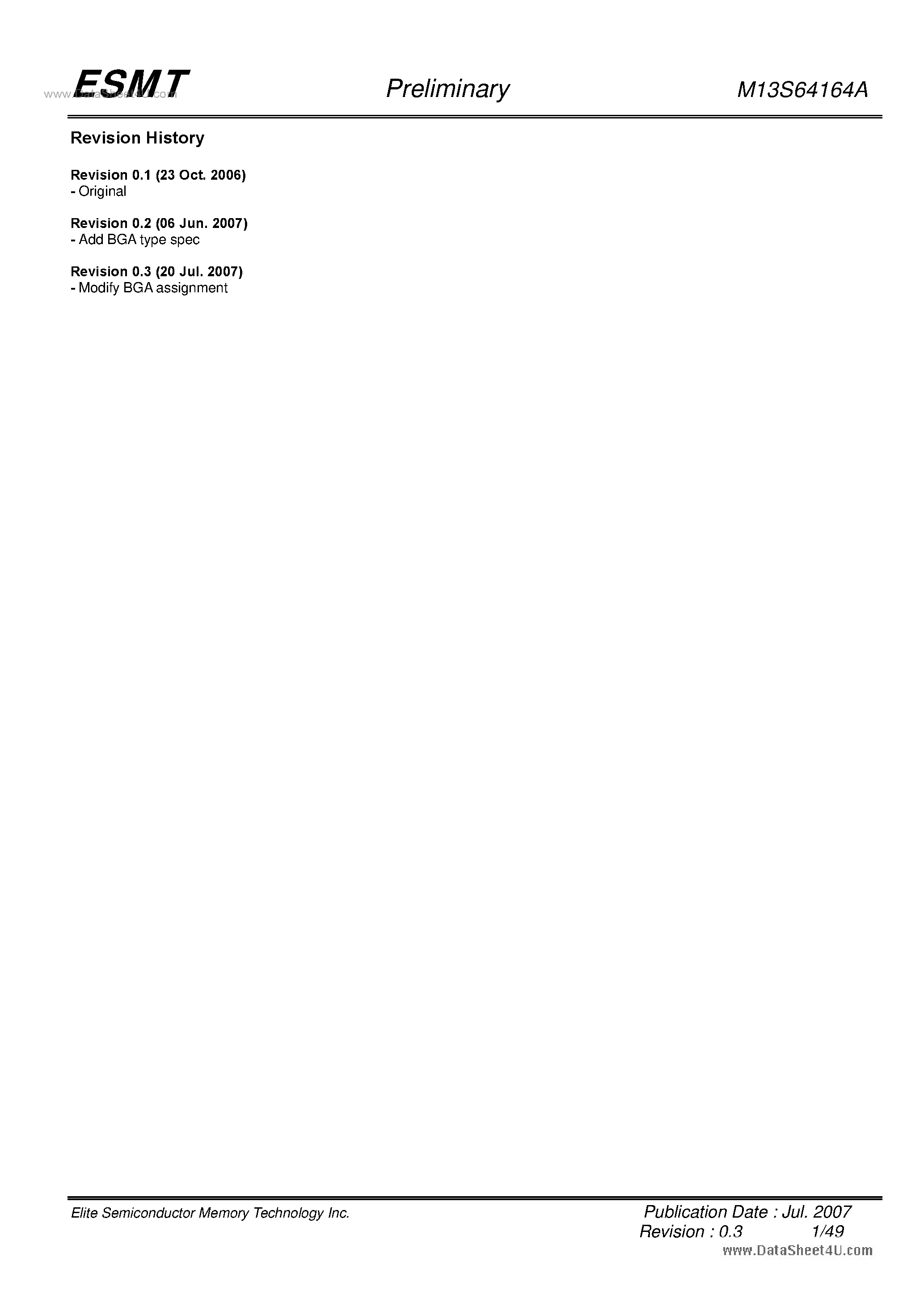 Datasheet M13S64164A - 1M x 16 Bit x 4 Banks Double Data Rate SDRAM page 1