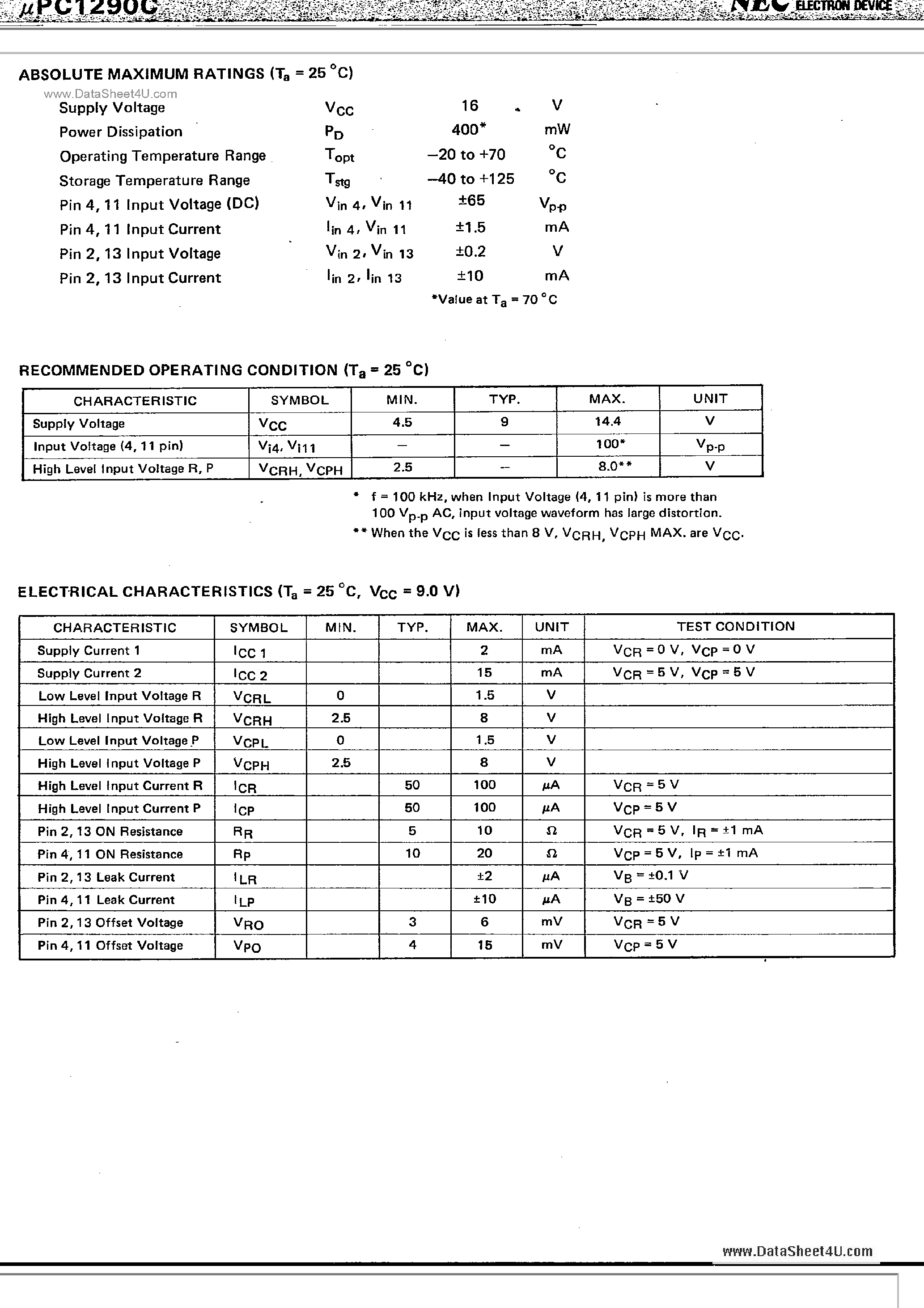 Datasheet UPC1290C - REC / PB Audio Head Switch page 2