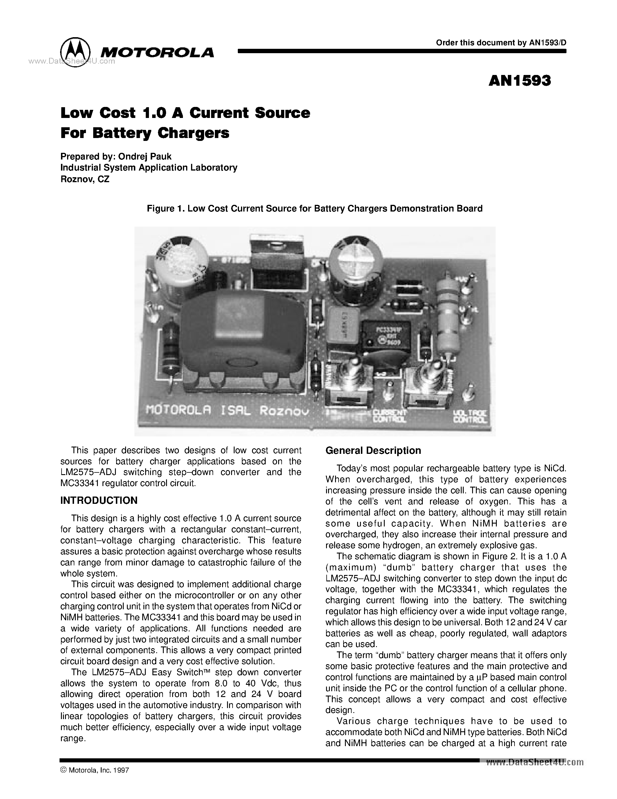 Datasheet AN1593 - LOW COST 1.0 A CURRENT SOURCE page 1
