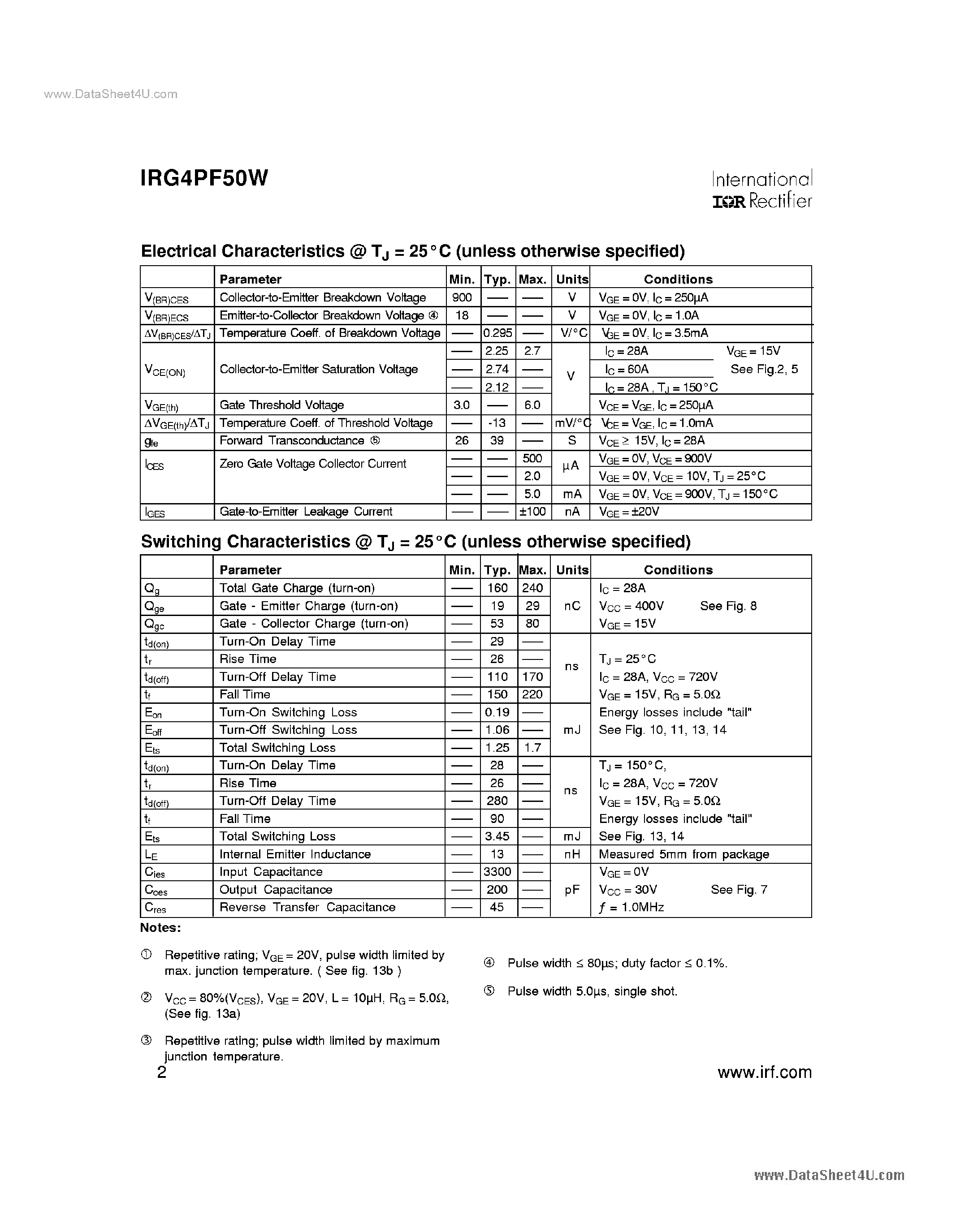 Datasheet G4PF50W page 2 Datasheet G4PF50W - Search -----> IRG4PF50W page 2