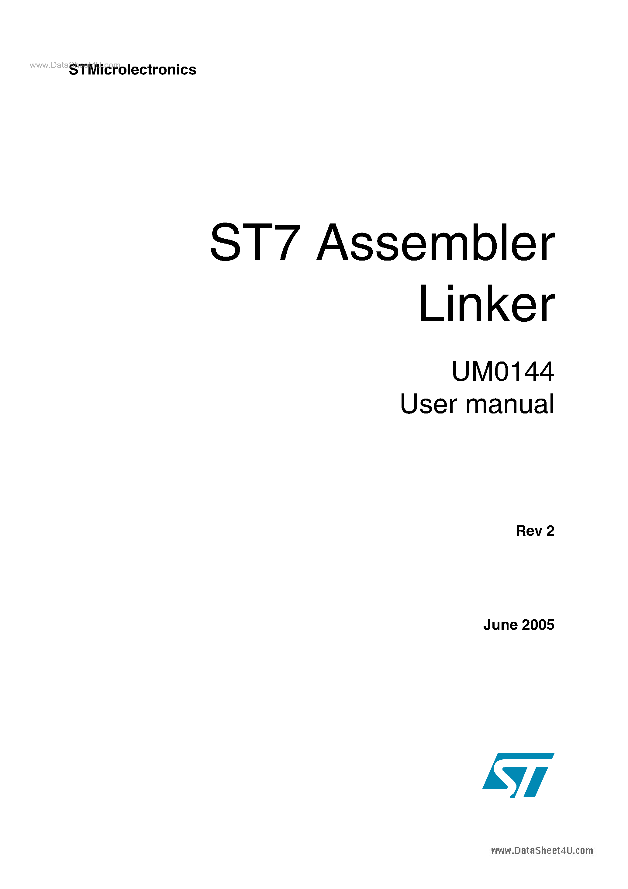 Datasheet UM0144 page 1 Datasheet UM0144 - ST7 Assembler Linker page 1
