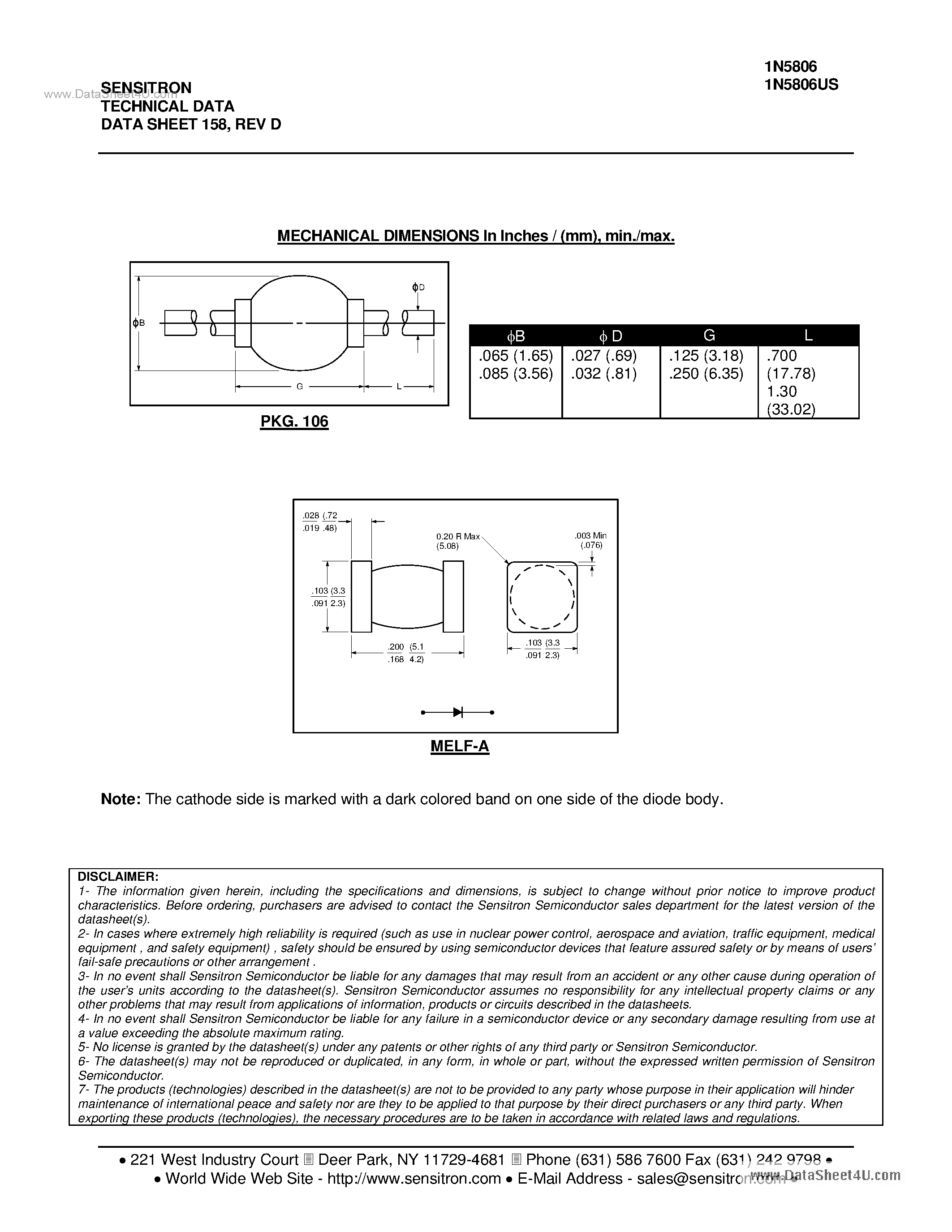 Datasheet 1N5806US - HERMETIC AXIAL / MELF LEAD RECTIFIER page 2