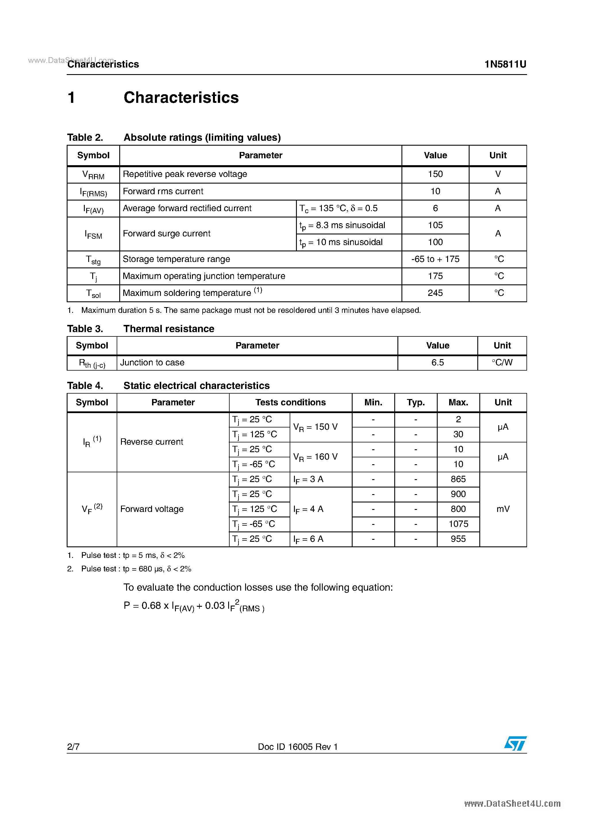 Datasheet 1N5811U - Aerospace 6 A fast recovery rectifier page 2