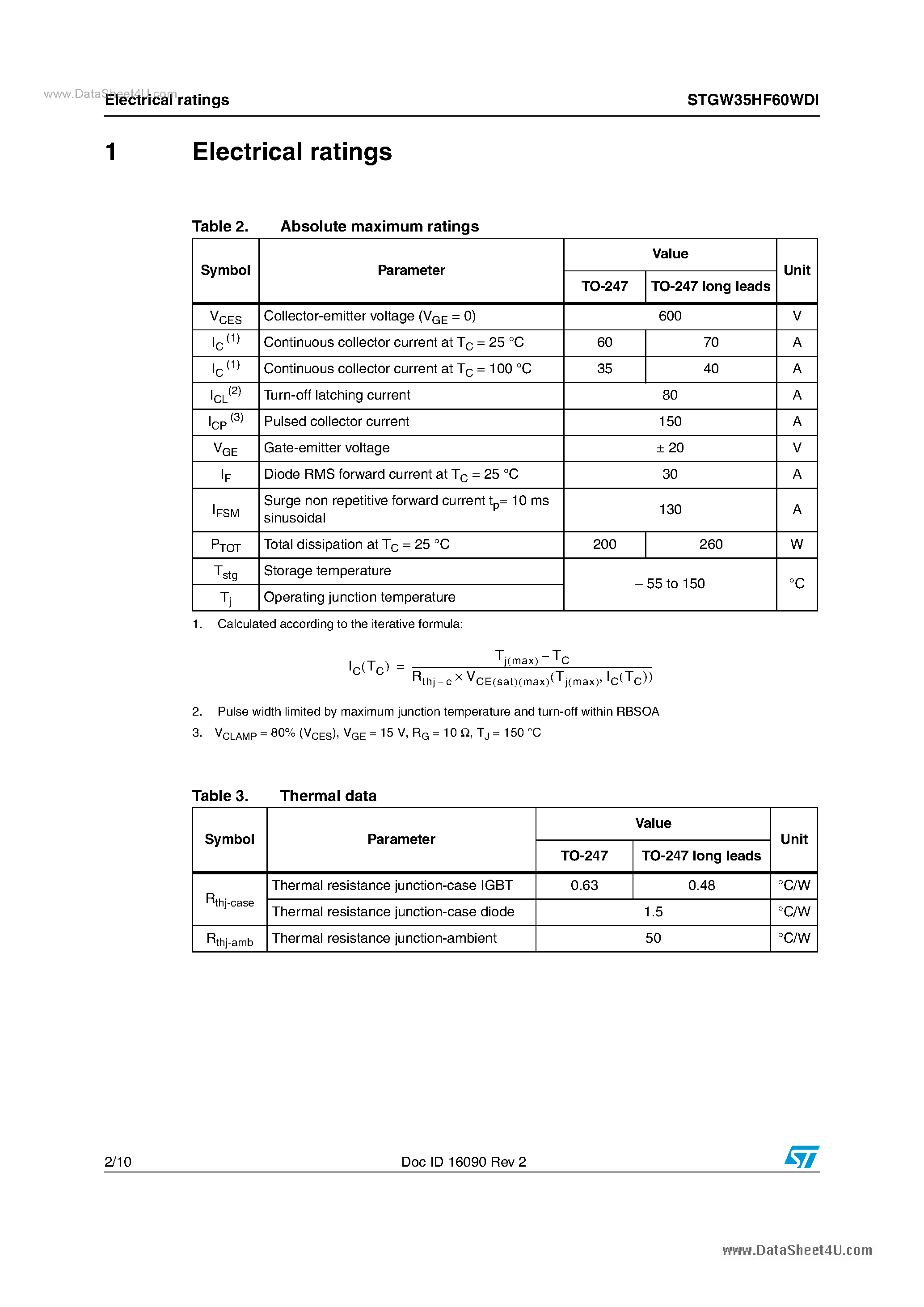 Datasheet STGW35HF60WDI - 600 V Ultra Fast IGBT page 2