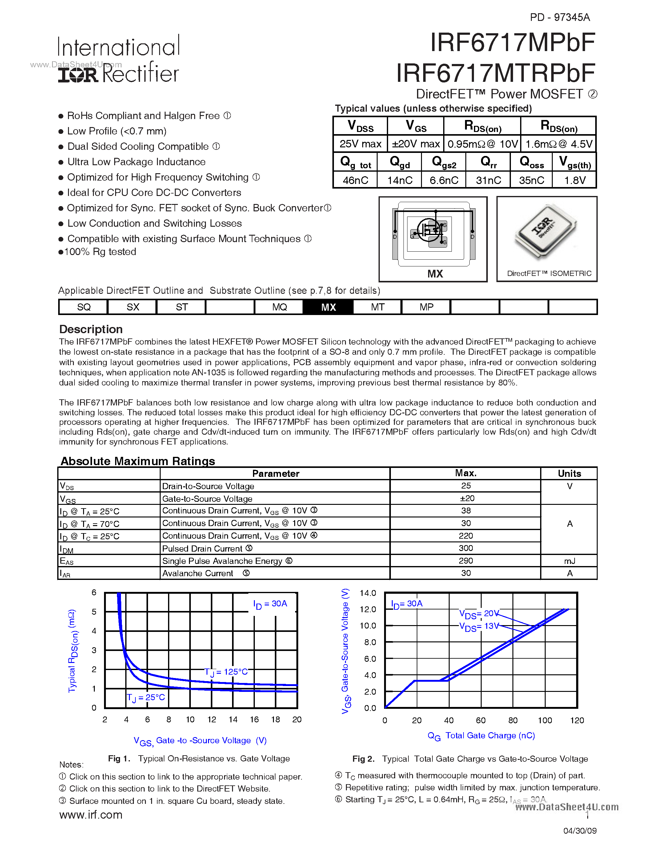 Datasheet IRF6717MPBF - N-Channel HEXFET Power MOSFET page 1