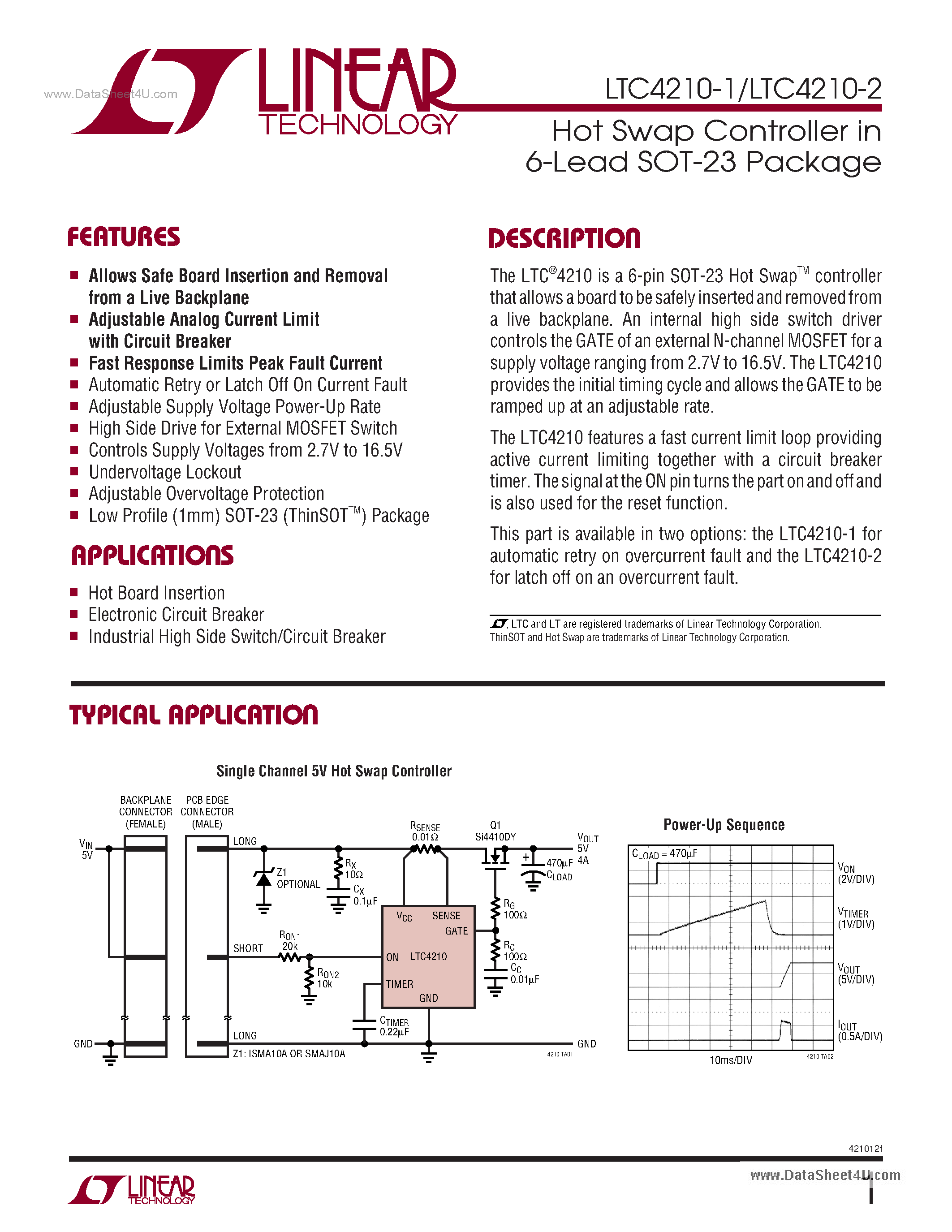 Datasheet LTC4210-1 - Hot Swap Controller page 1