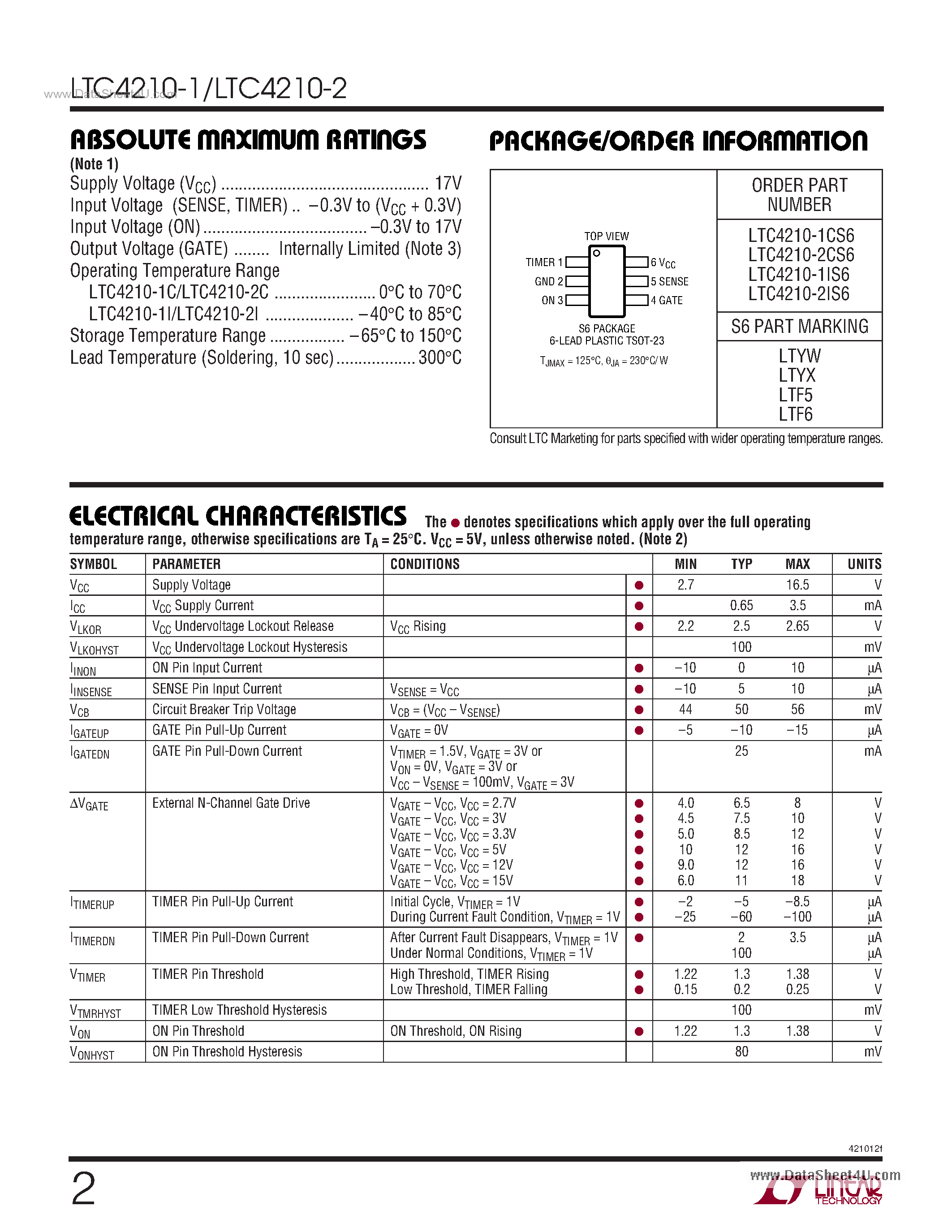 Datasheet LTC4210-1 - Hot Swap Controller page 2