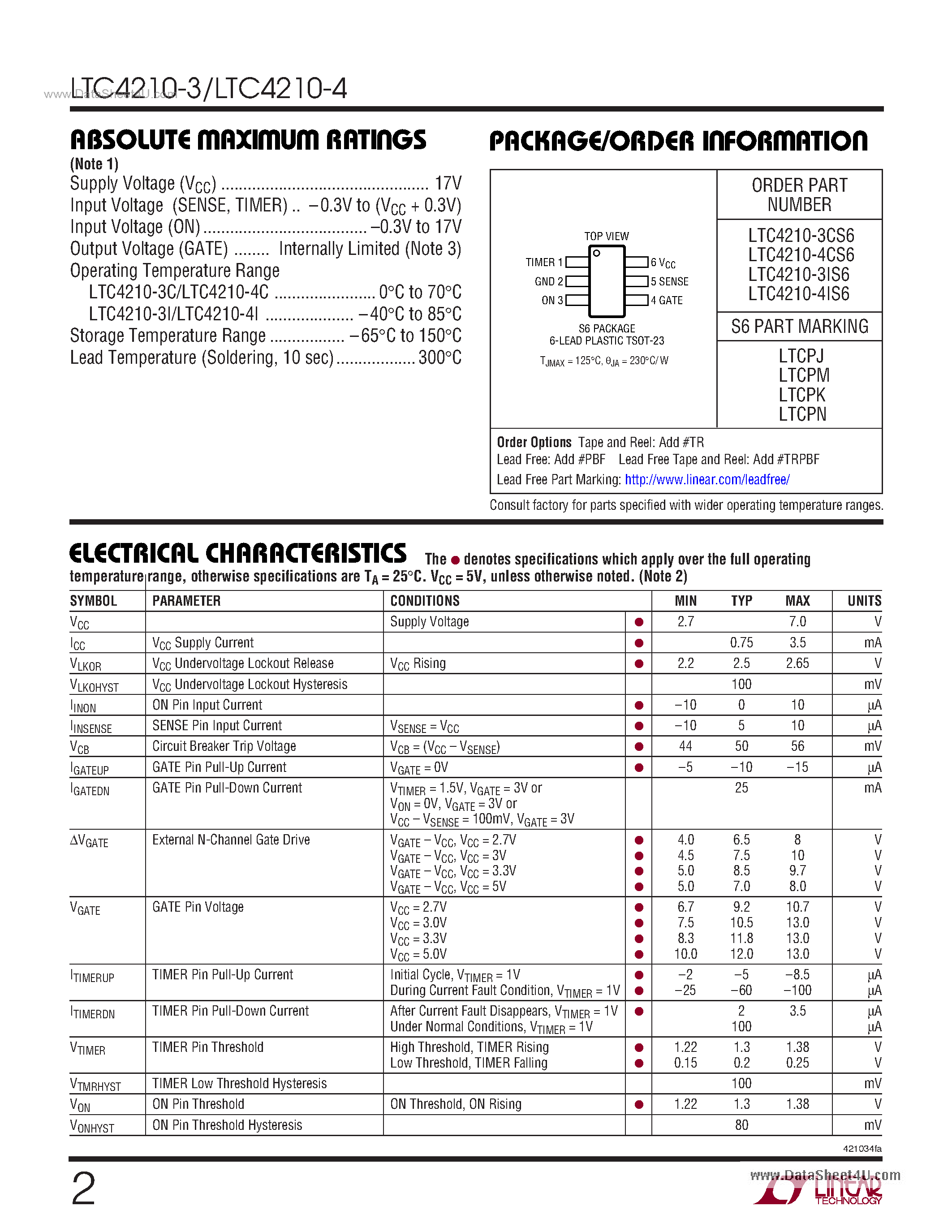 Datasheet LTC4210-3 - Hot Swap Controller page 2