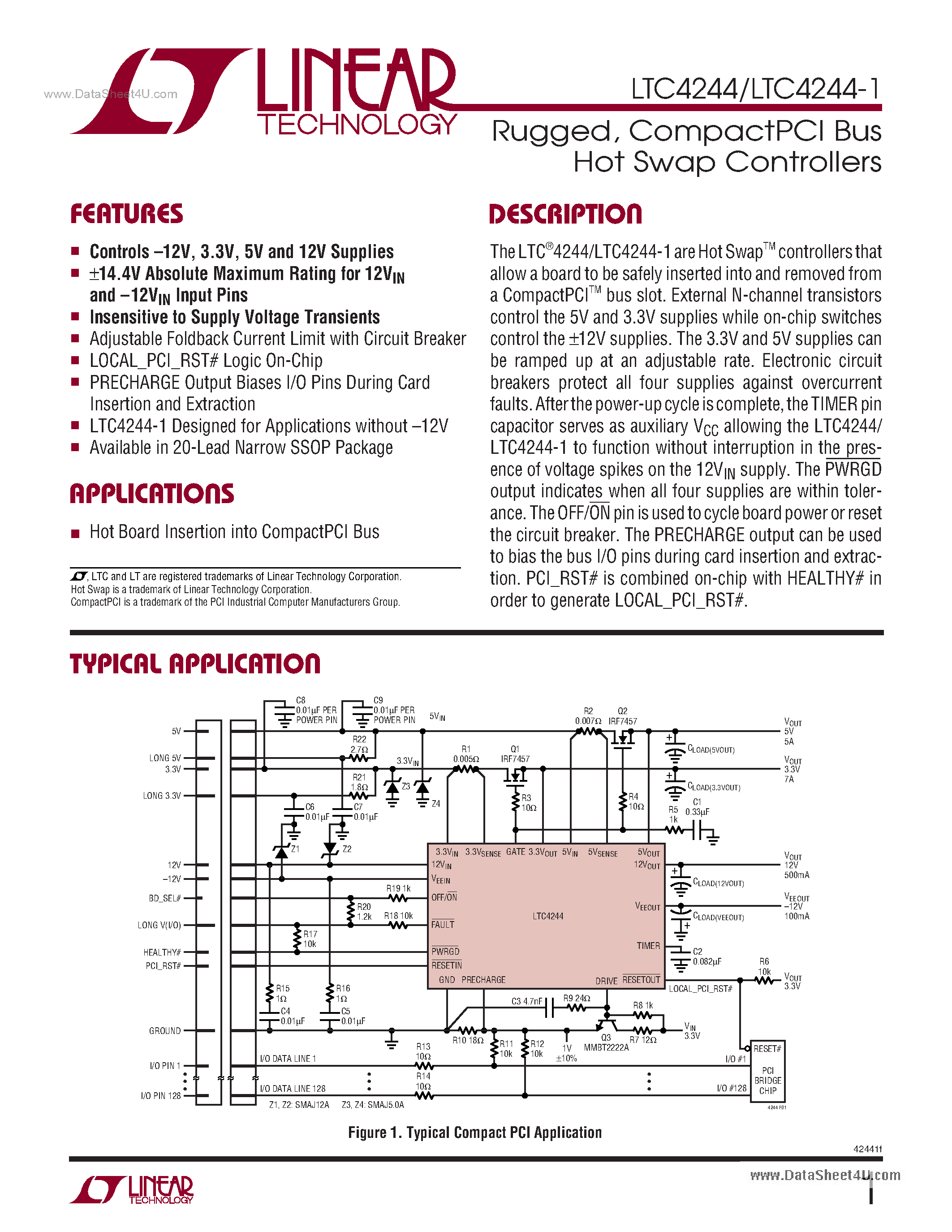 Datasheet LTC4244 - CompactPCI Bus Hot Swap Controllers page 1