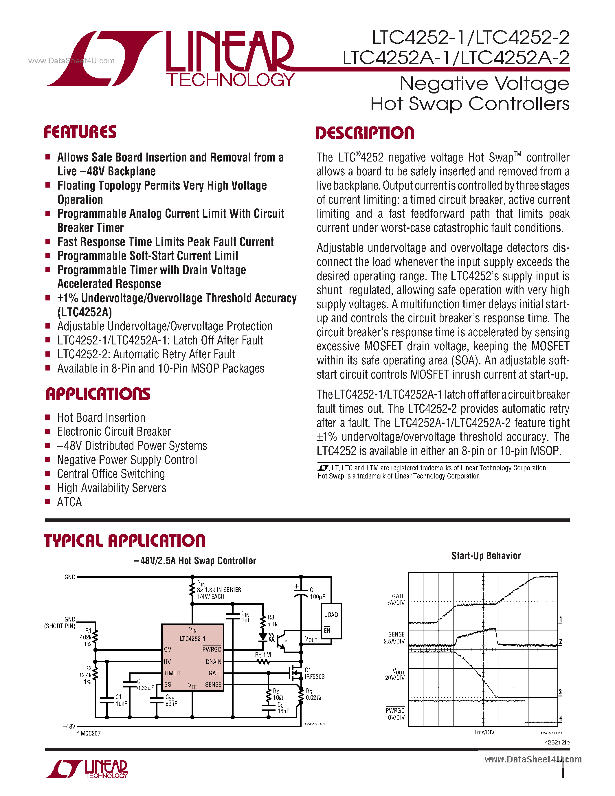 Datasheet LTC4252-1 - Negative Voltage Hot Swap Controllers page 1