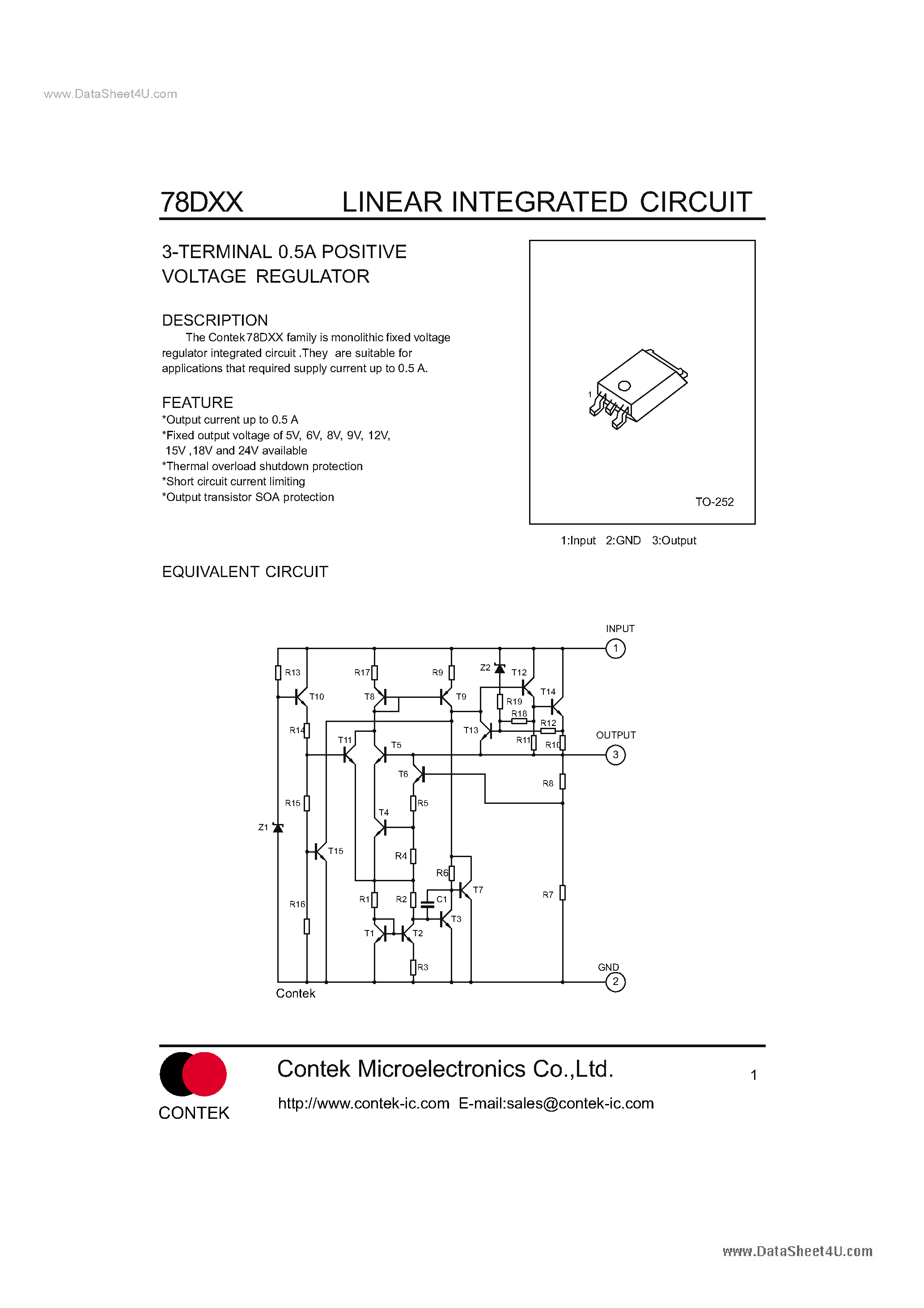 Даташит на микросхему 78D05 страница 1 Даташит 78D05 - LINEAR INTEGRATED CIRCUIT 3-TERMINAL 0.5A POSITIVE VOLTAGE REGULATOR страница 1