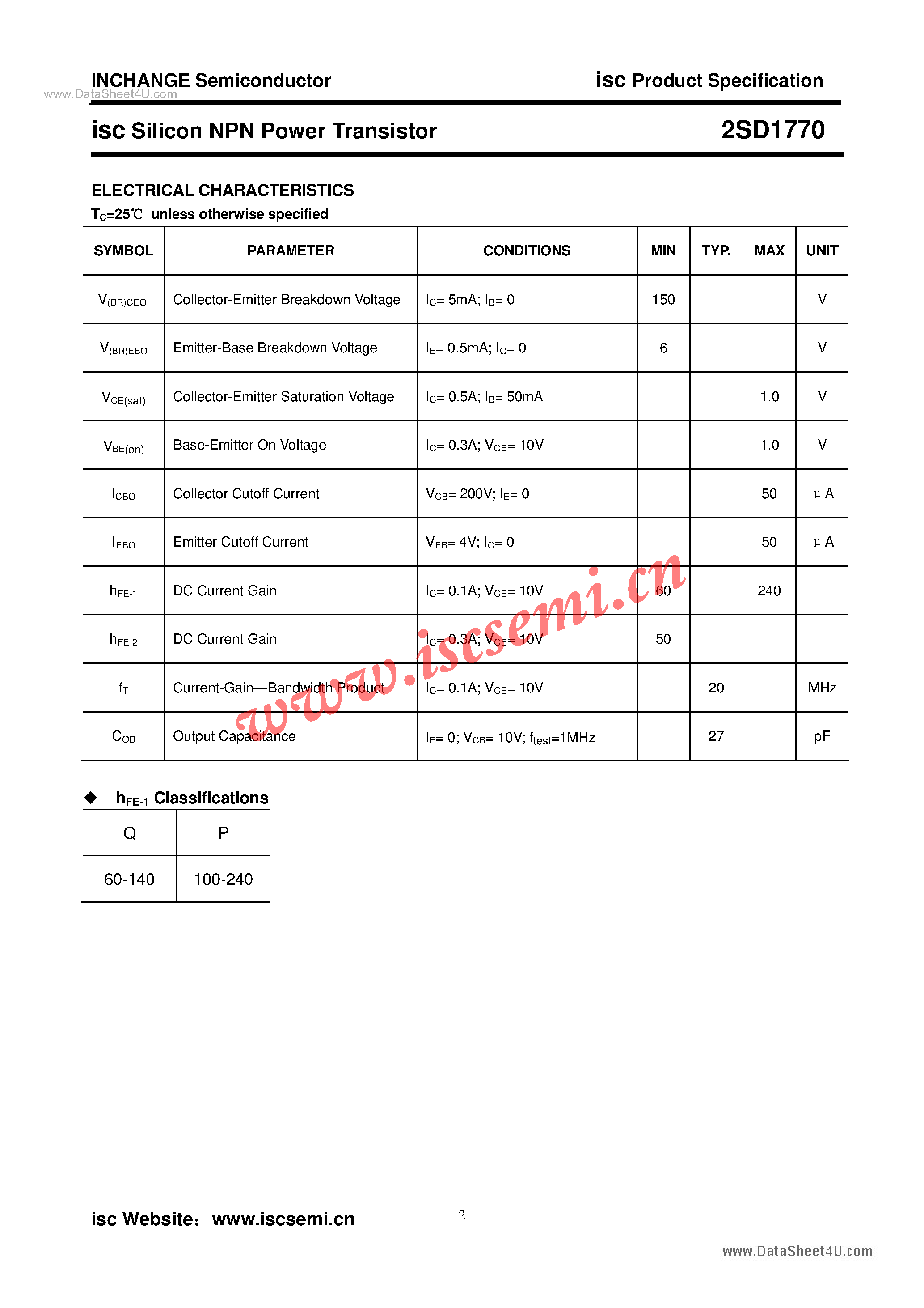 Datasheet 2SD1770 - Silicon NPN Darlington Power Transistor page 2