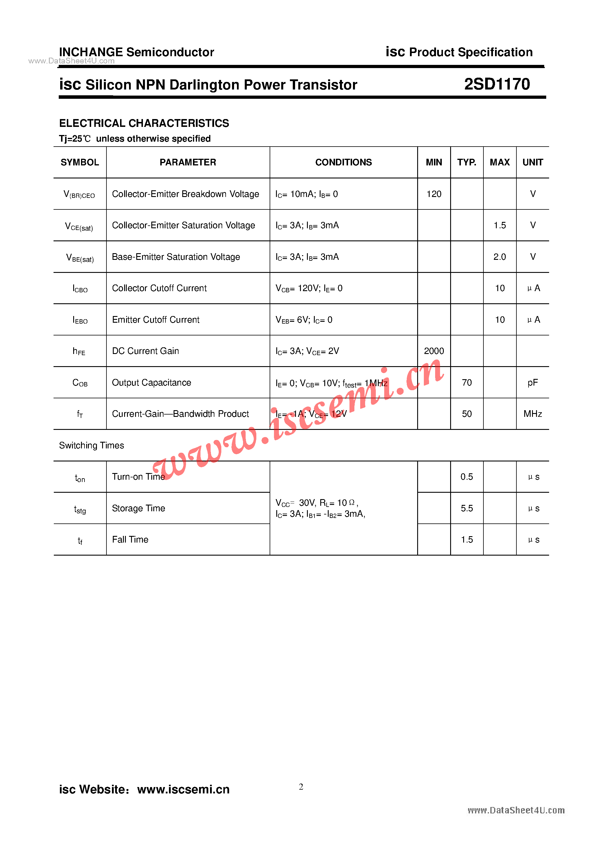 Datasheet 2SD1170 - Power Transistor page 2