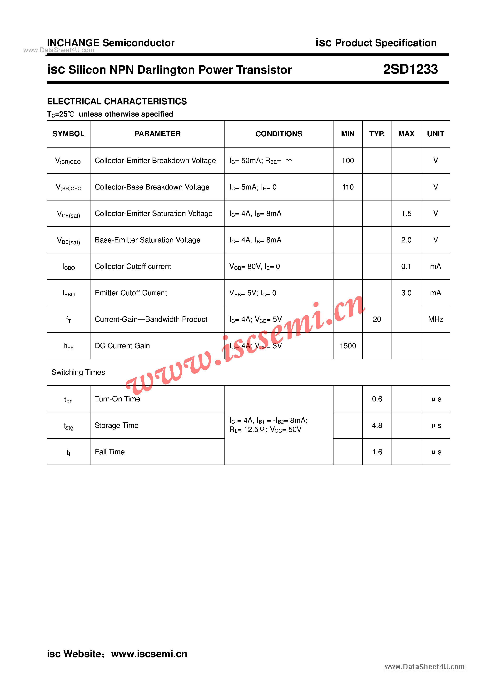 Datasheet 2SD1233 - Power Transistor page 2