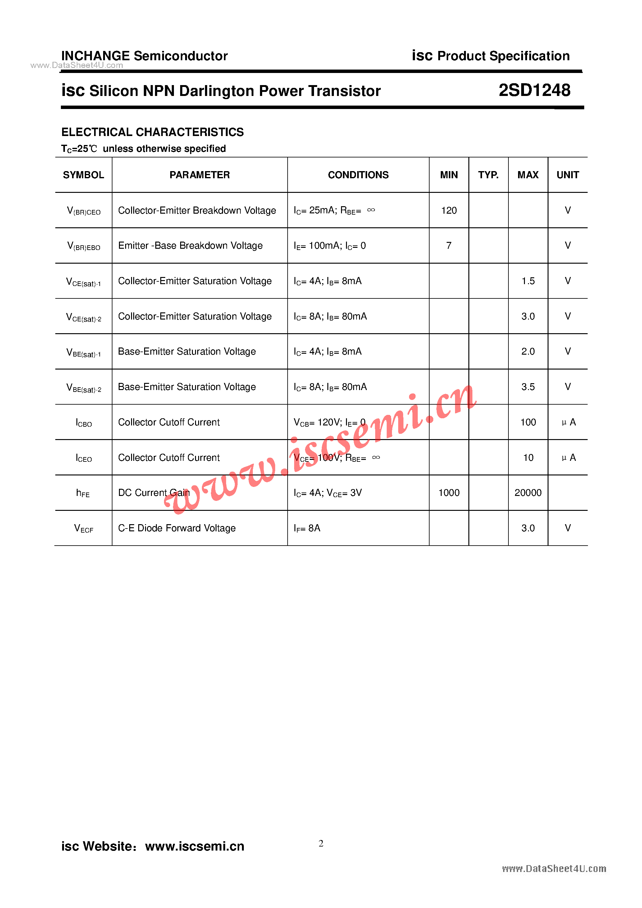 Datasheet 2SD1248 - Power Transistor page 2