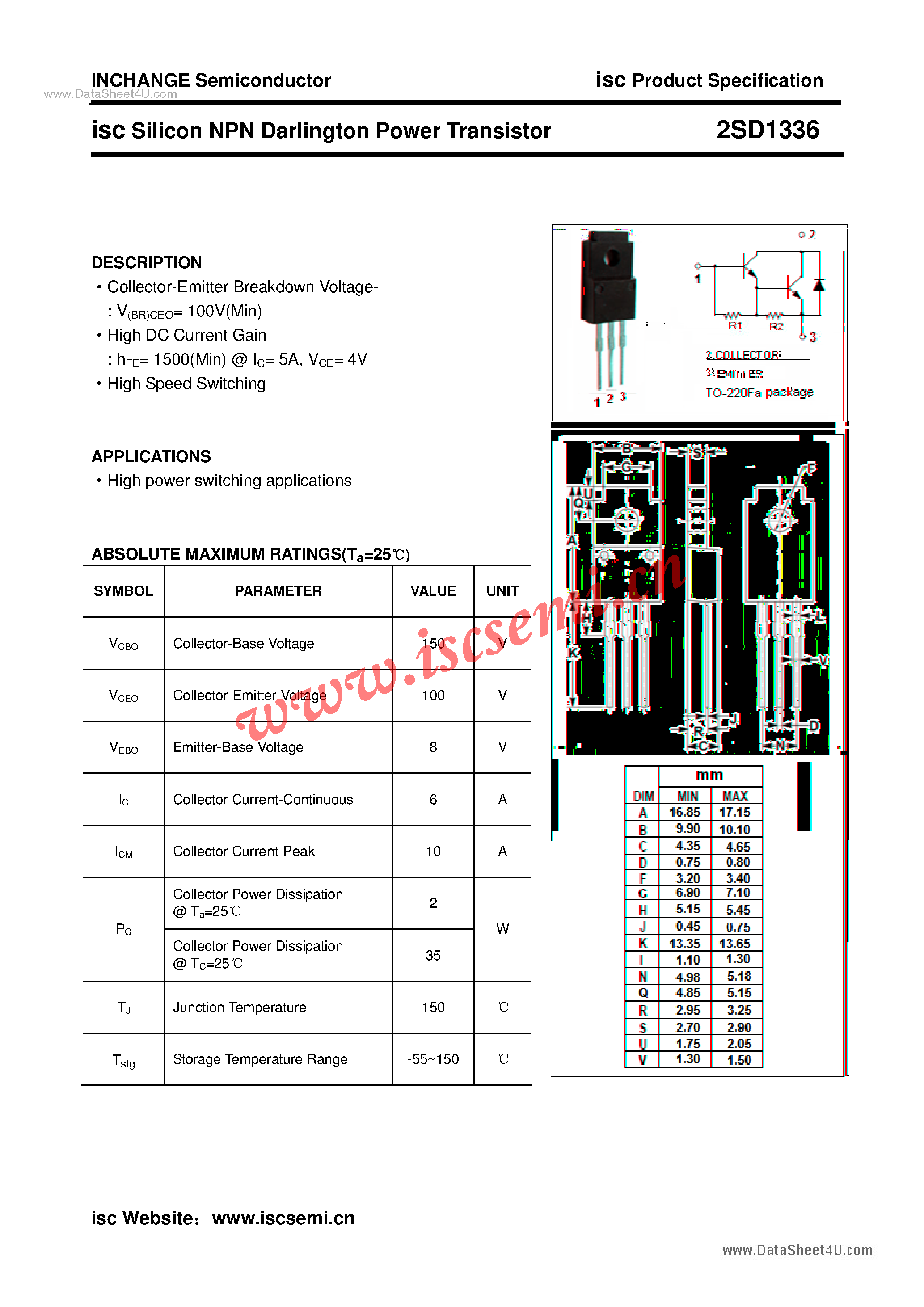 Datasheet 2SD1336 - Power Transistor page 1