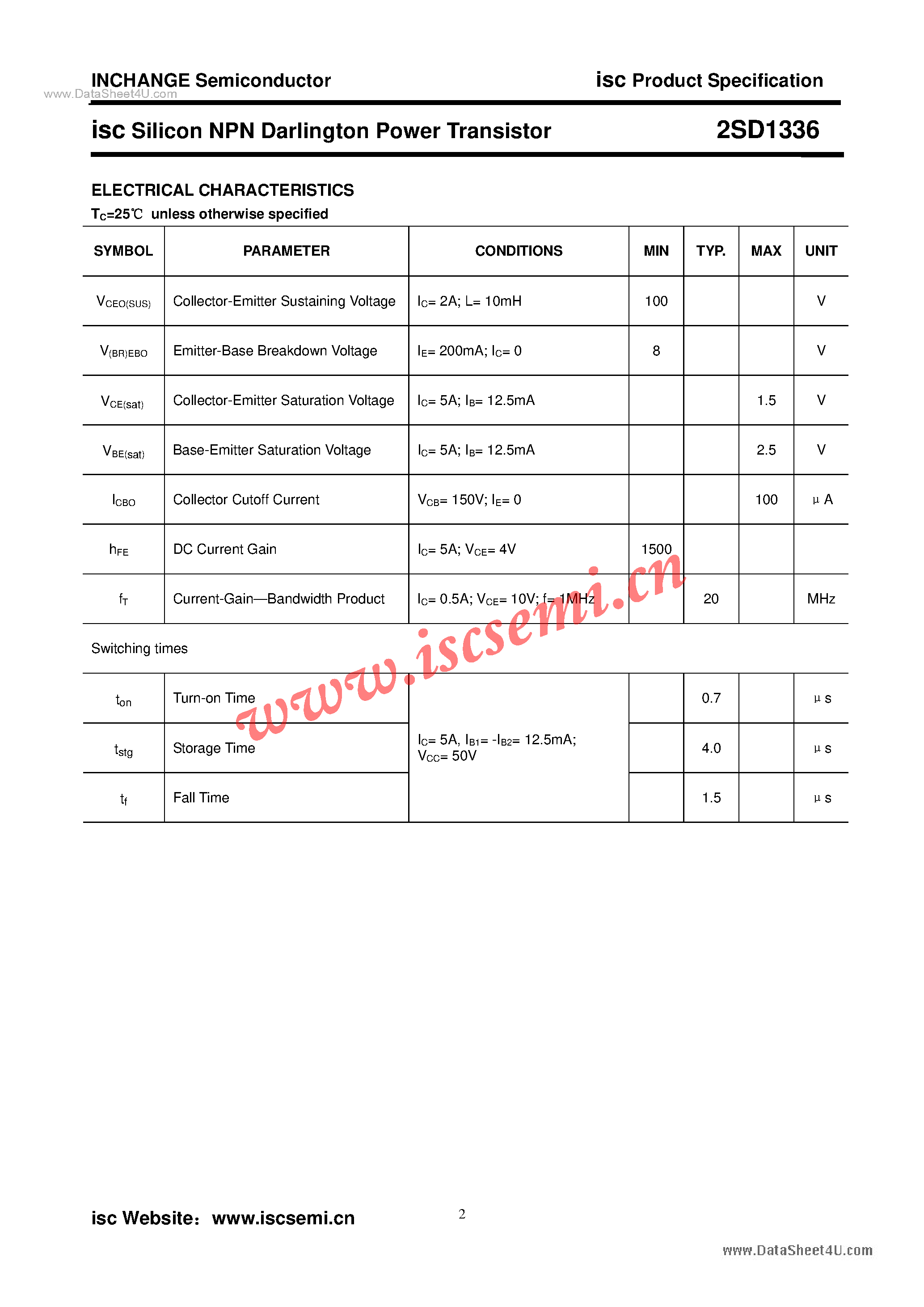 Datasheet 2SD1336 - Power Transistor page 2