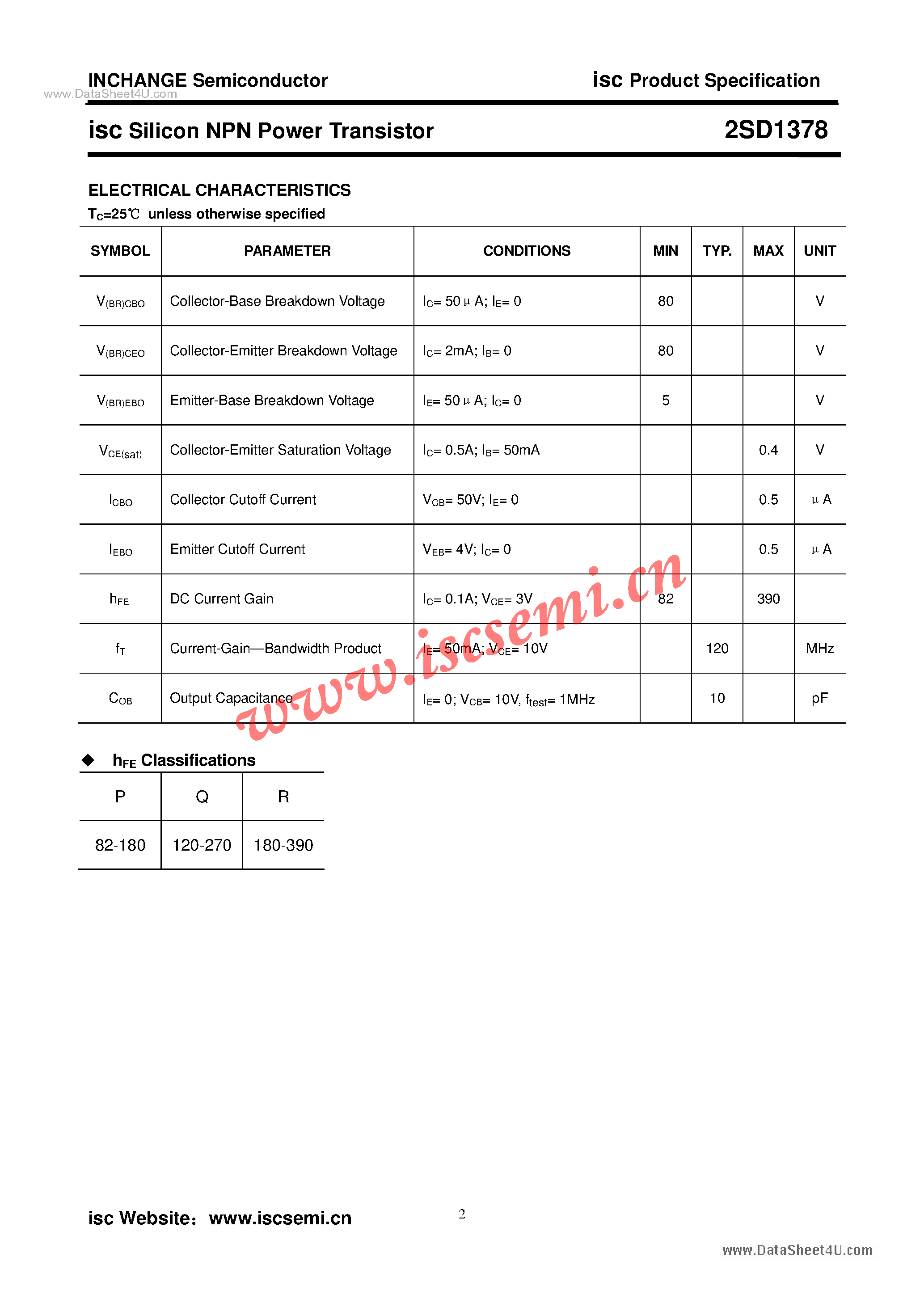 Datasheet 2SD1378 - Power Transistor page 2