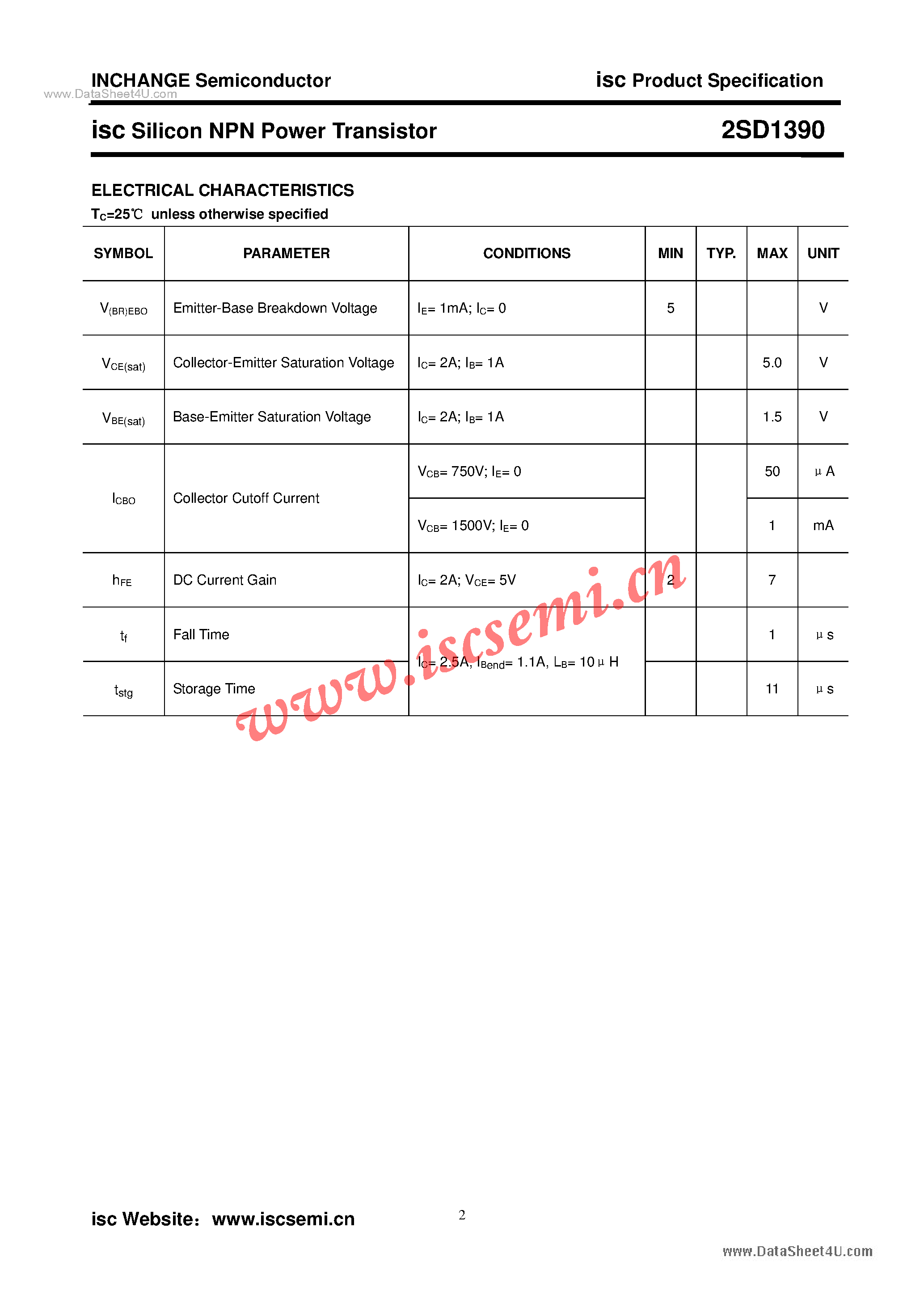 Datasheet 2SD1390 - Power Transistor page 2