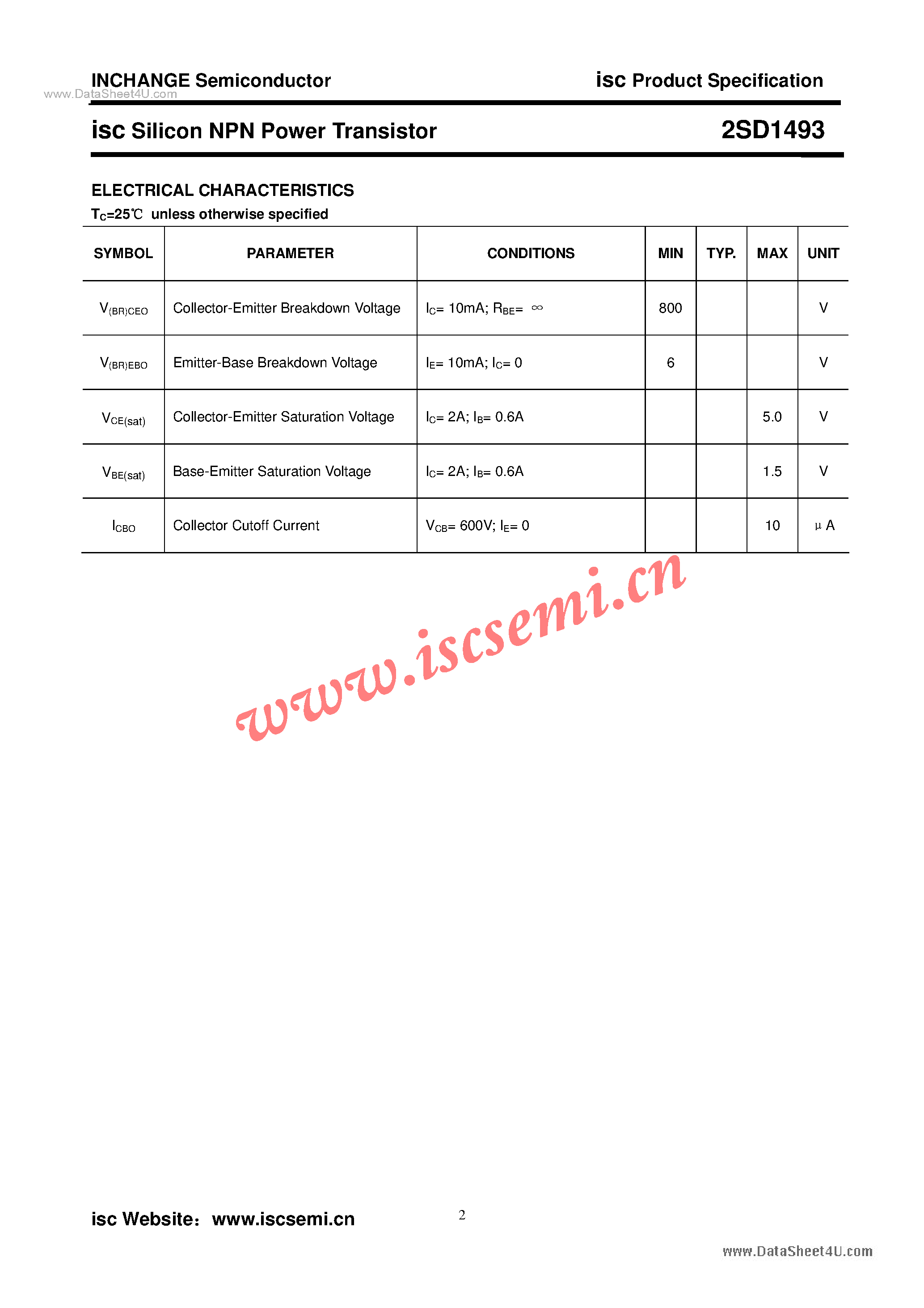 Datasheet 2SD1493 - Power Transistor page 2