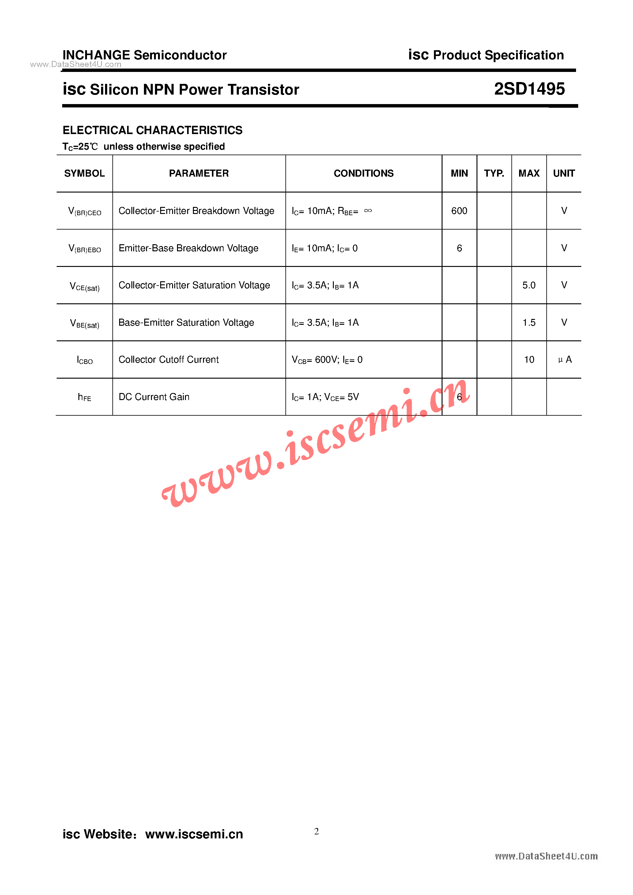 Datasheet 2SD1495 - Power Transistor page 2