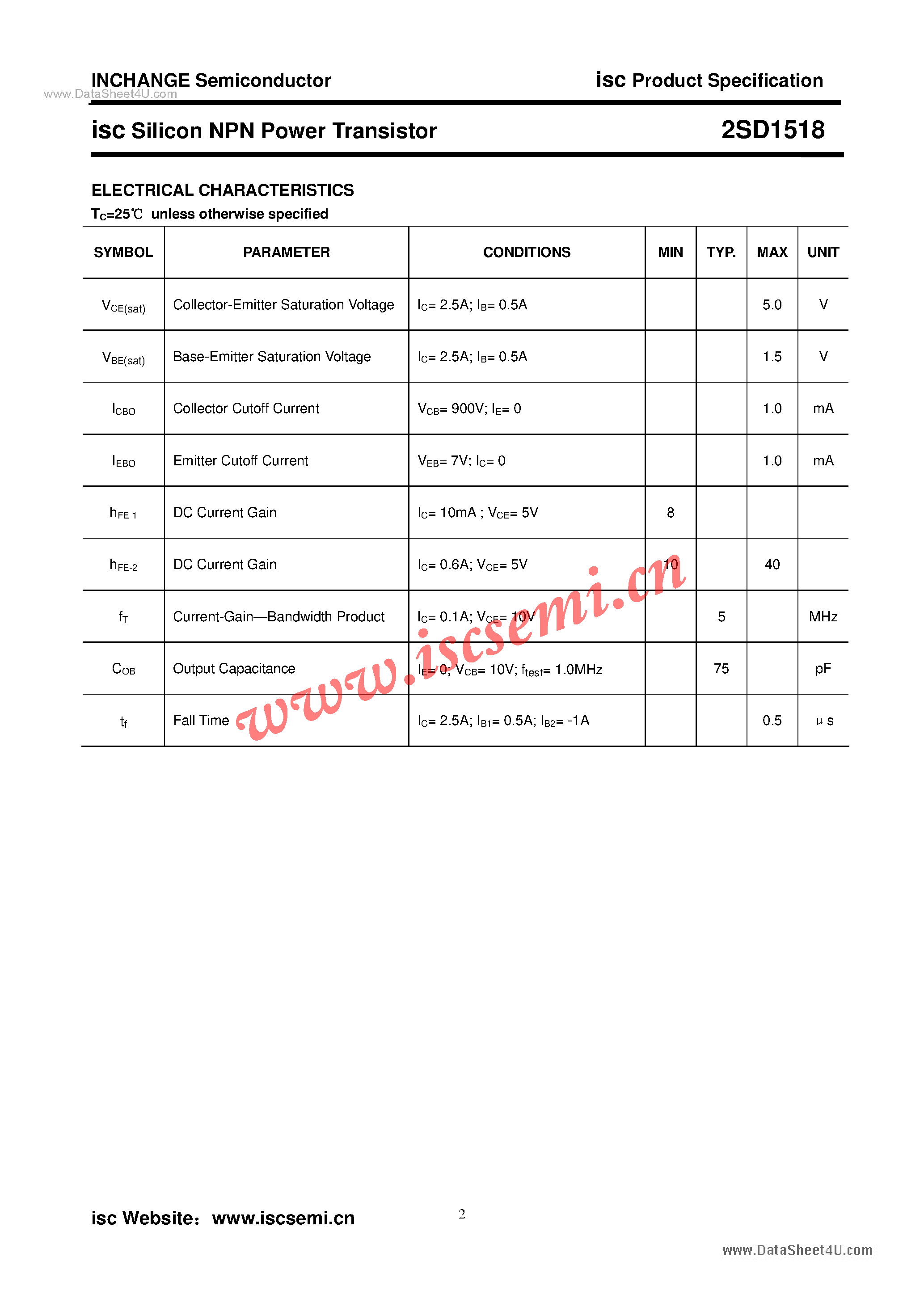 Datasheet 2SD1518 - Power Transistor page 2