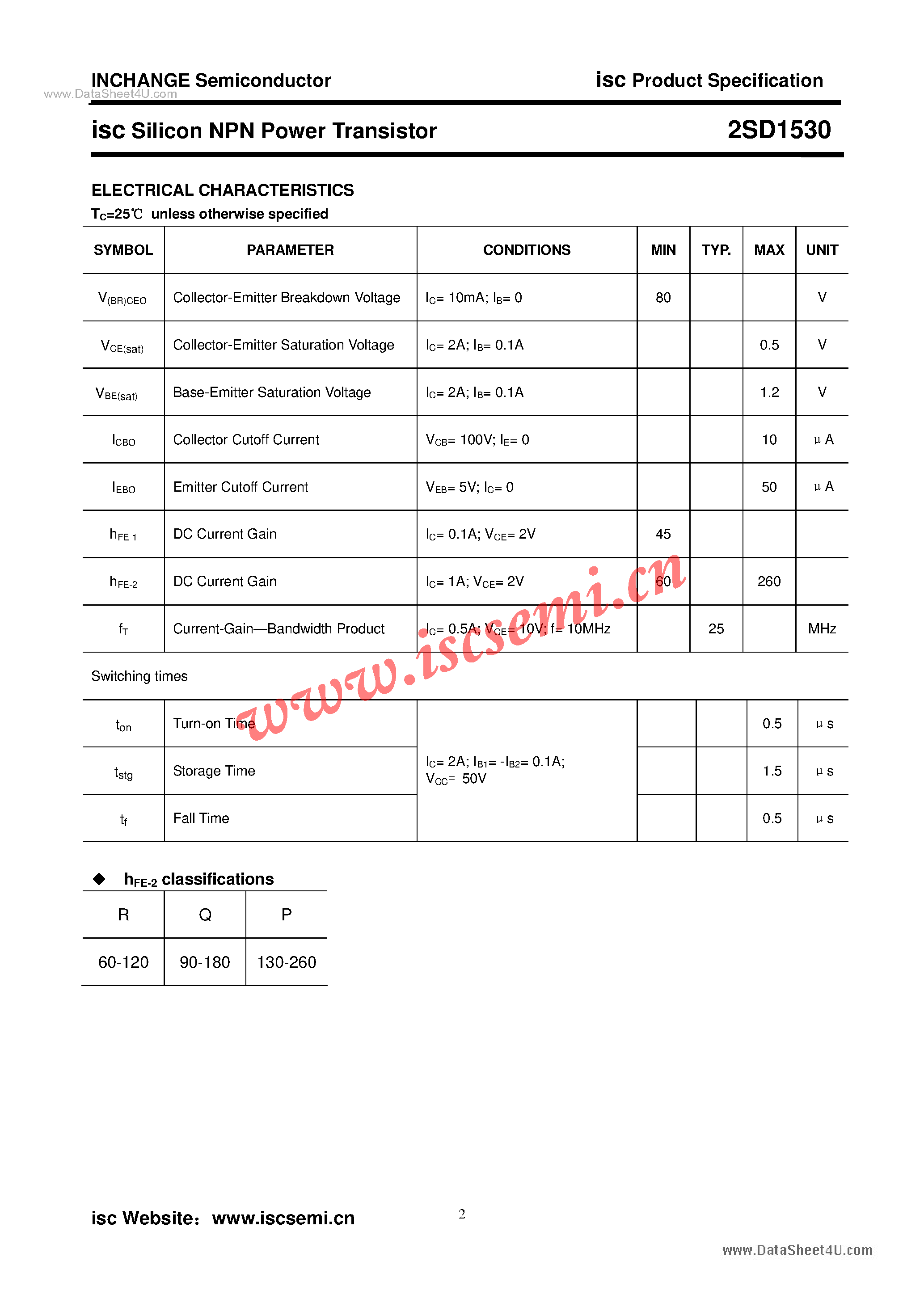 Datasheet 2SD1530 - Power Transistor page 2